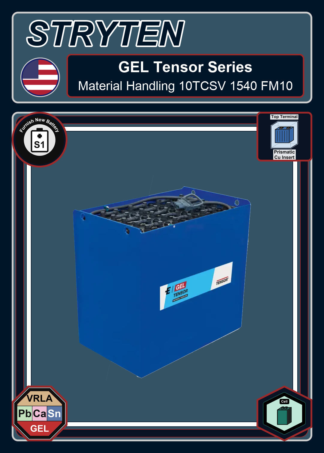 Furnish New Battery Exide Battery GEL Tensor Material Handling 10TCSV 1540 FM10