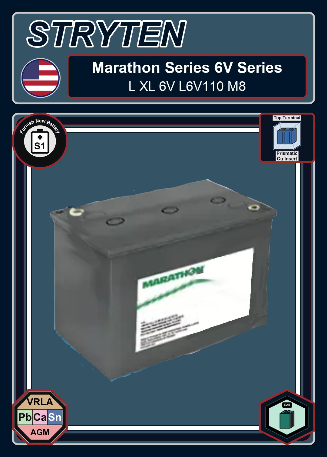 Furnish New Battery Exide Battery Marathon L XL 6V L6V110 M8