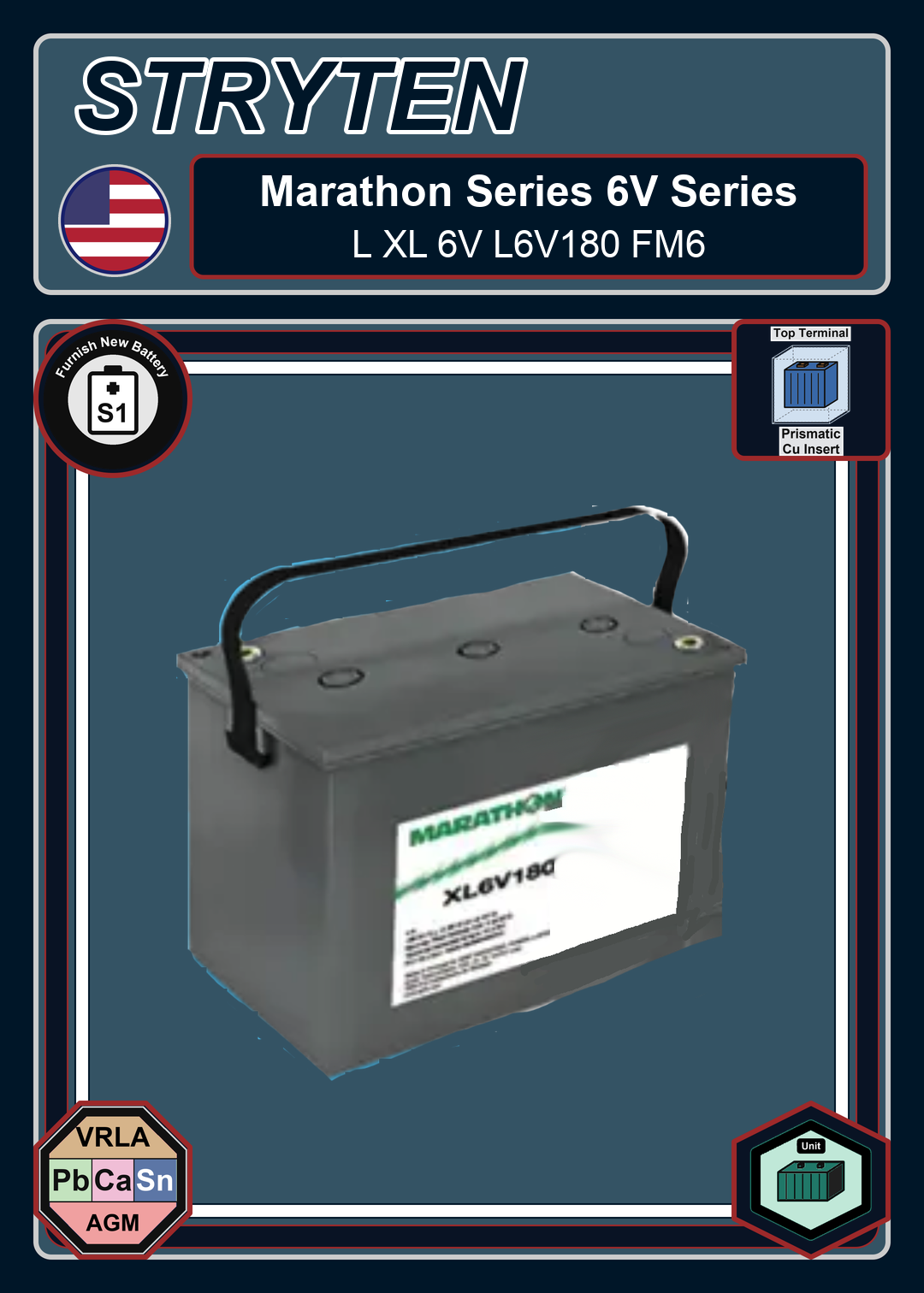 Furnish New Battery Exide Battery Marathon L XL 6V L6V180 FM6