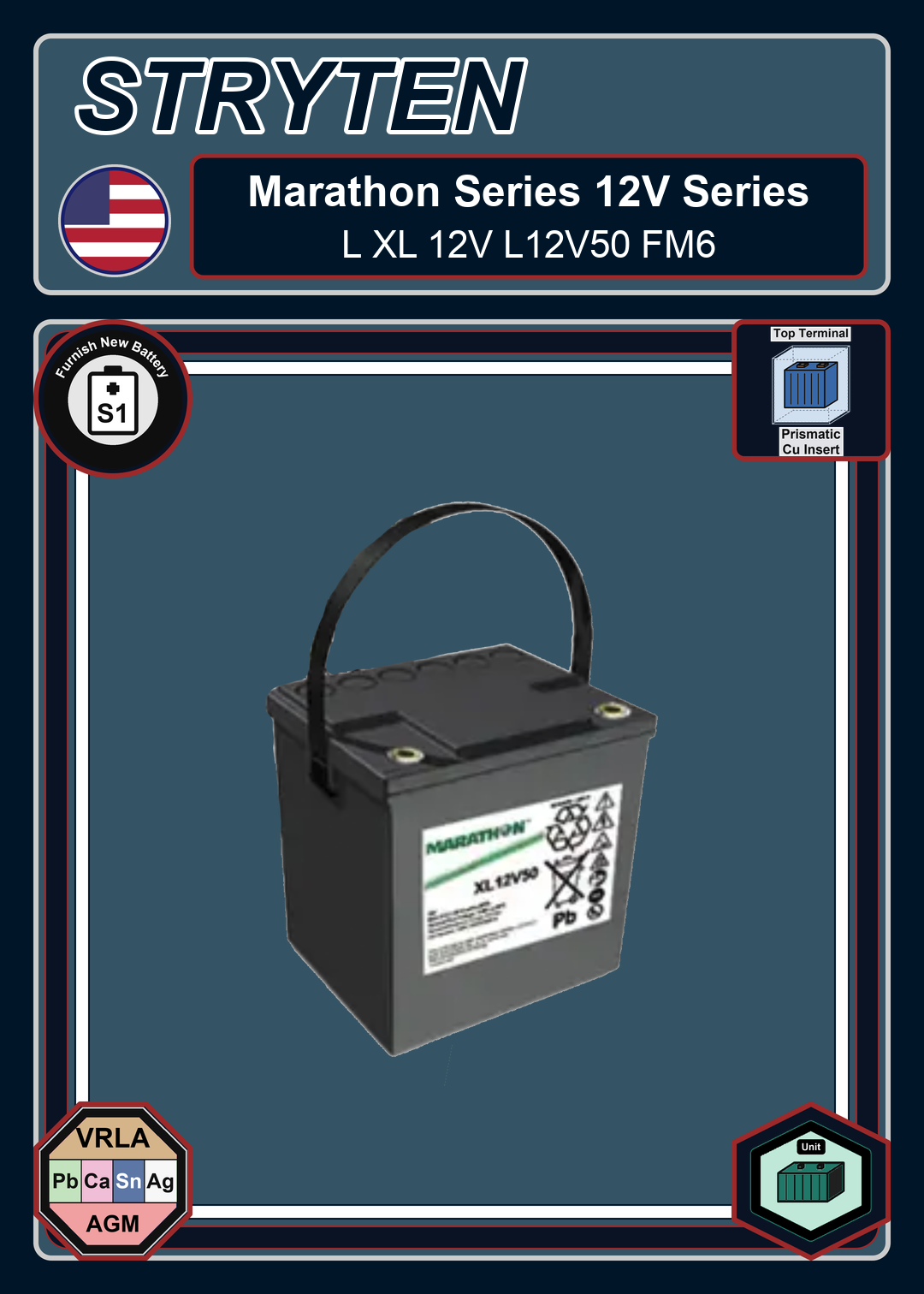 Furnish New Battery Exide Battery Marathon L XL 12V L12V50 FM6