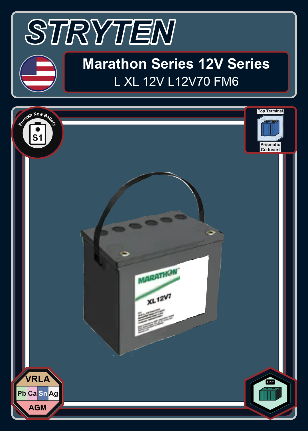 Furnish New Battery Exide Battery Marathon L XL 12V L12V70 FM6