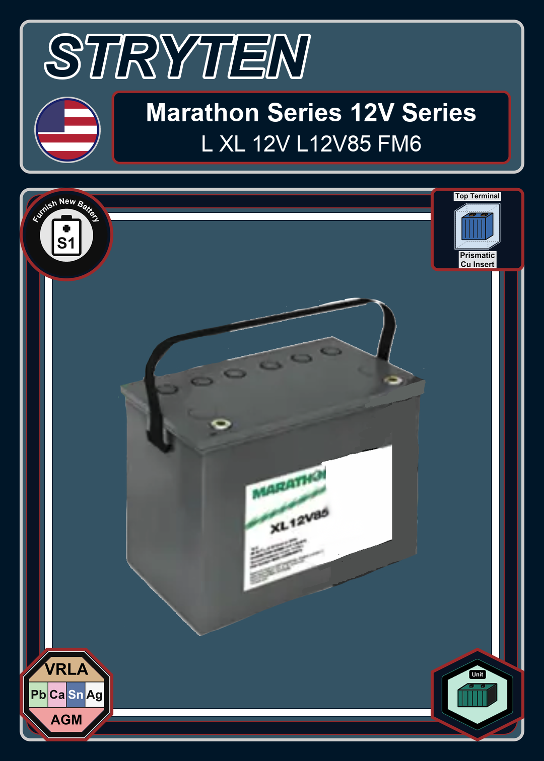 Furnish New Battery Exide Battery Marathon L XL 12V L12V85 FM6