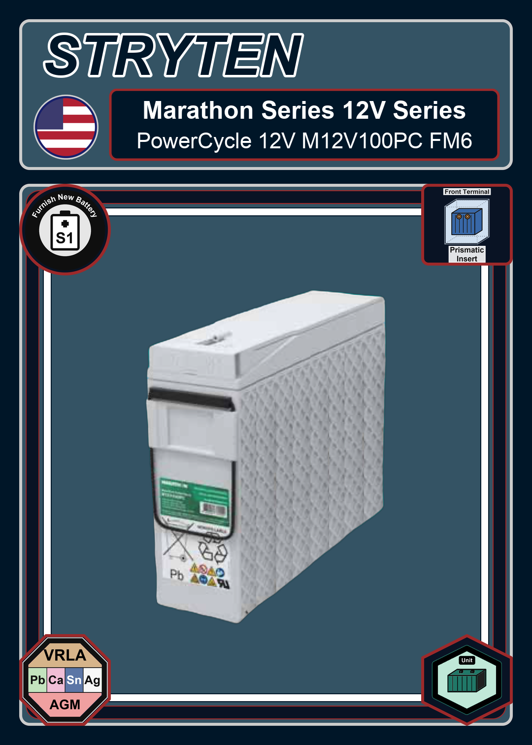 Furnish New Battery Exide Battery Marathon PowerCycle 12V M12V100PC FM6