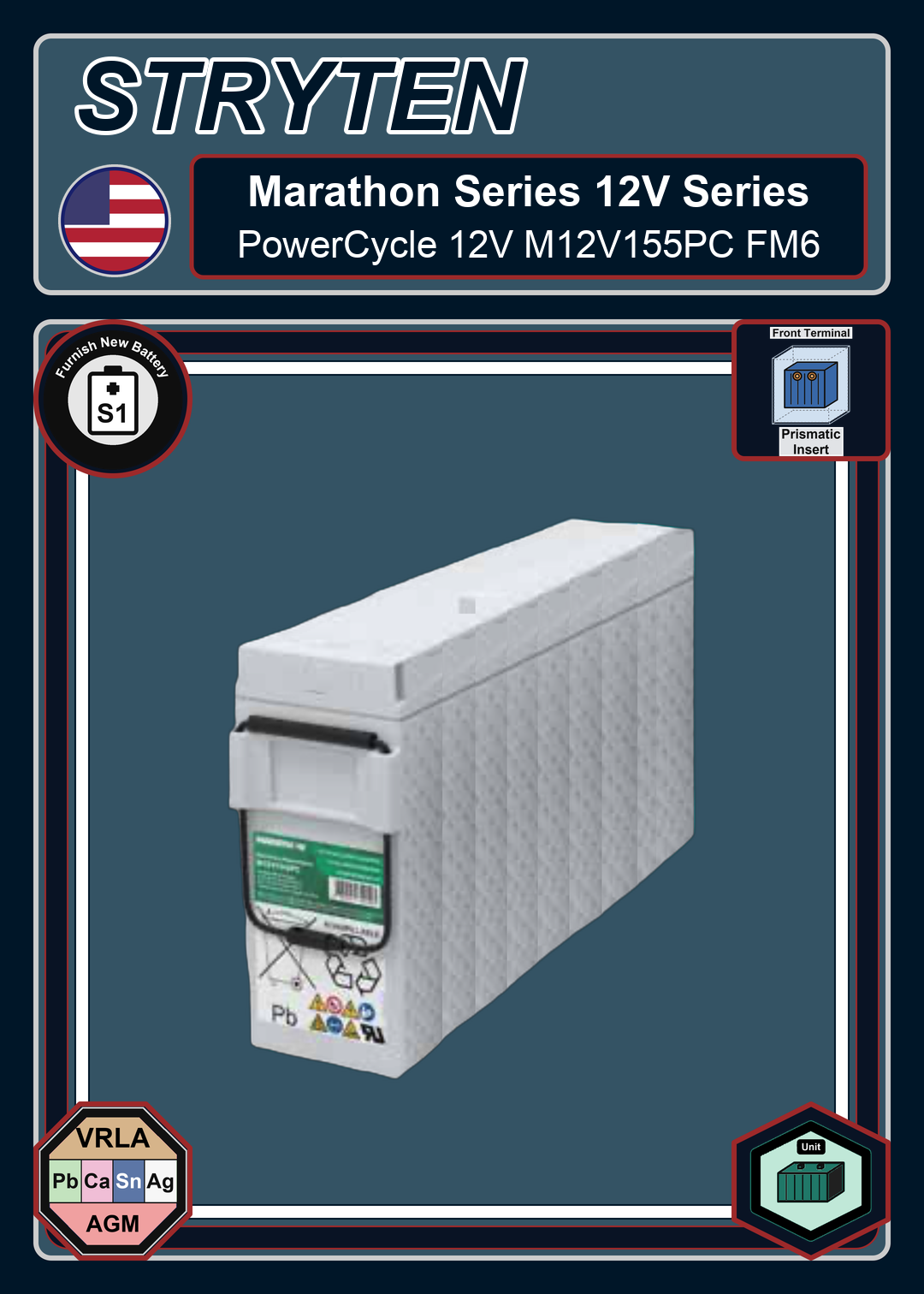 Furnish New Battery Exide Battery Marathon PowerCycle 12V M12V155PC FM6
