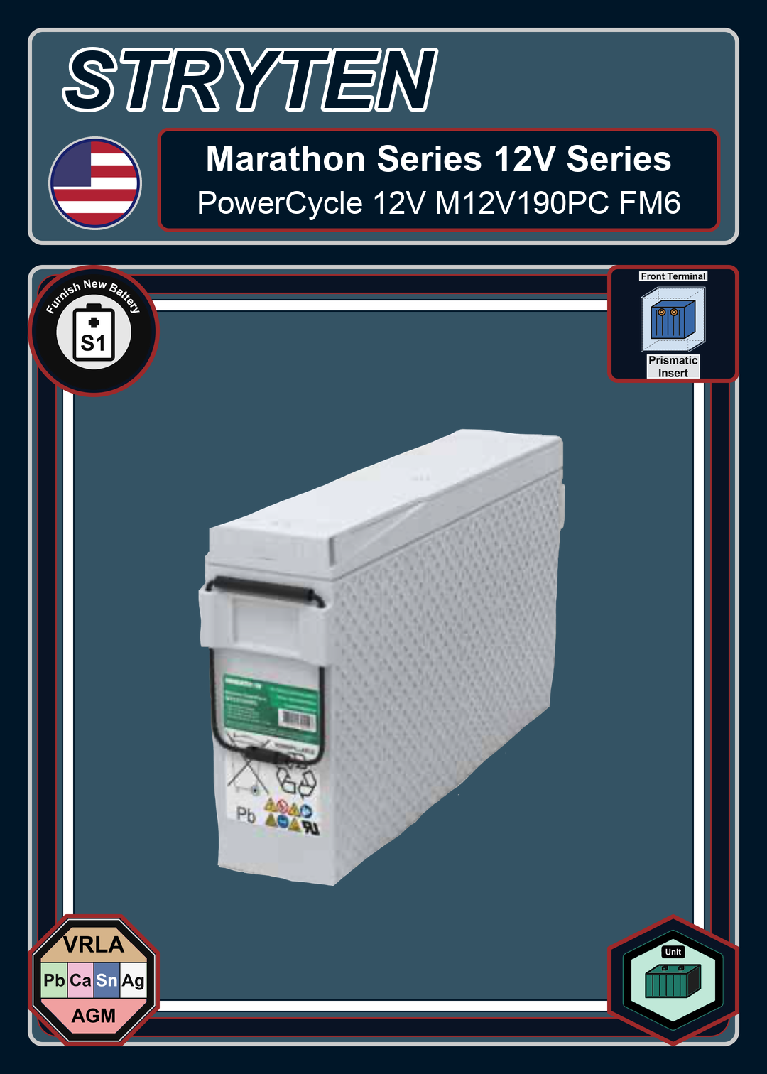 Furnish New Battery Exide Battery Marathon PowerCycle 12V M12V190PC FM6