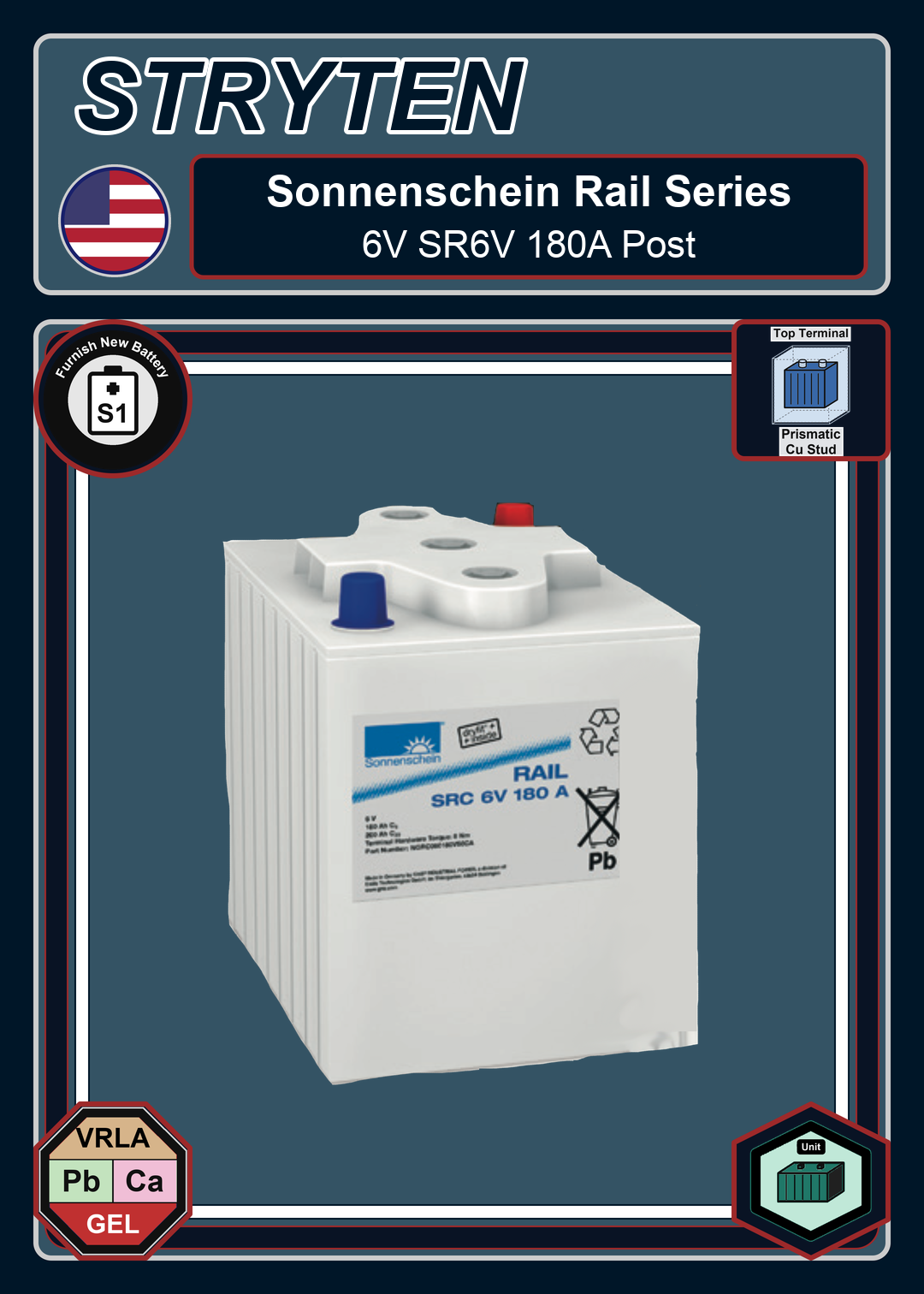 Furnish New Battery Exide Battery Sonnenschein Rail 6V SR6V 180A Post