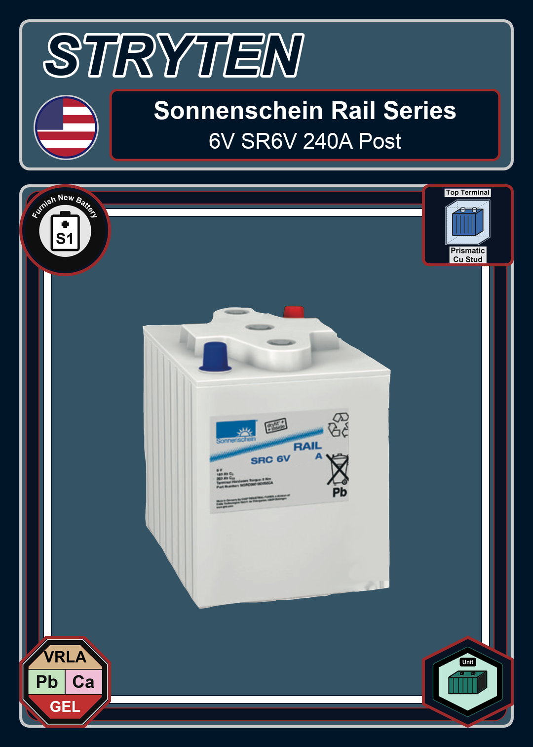 Furnish New Battery Exide Battery Sonnenschein Rail 6V SR6V 240A Post