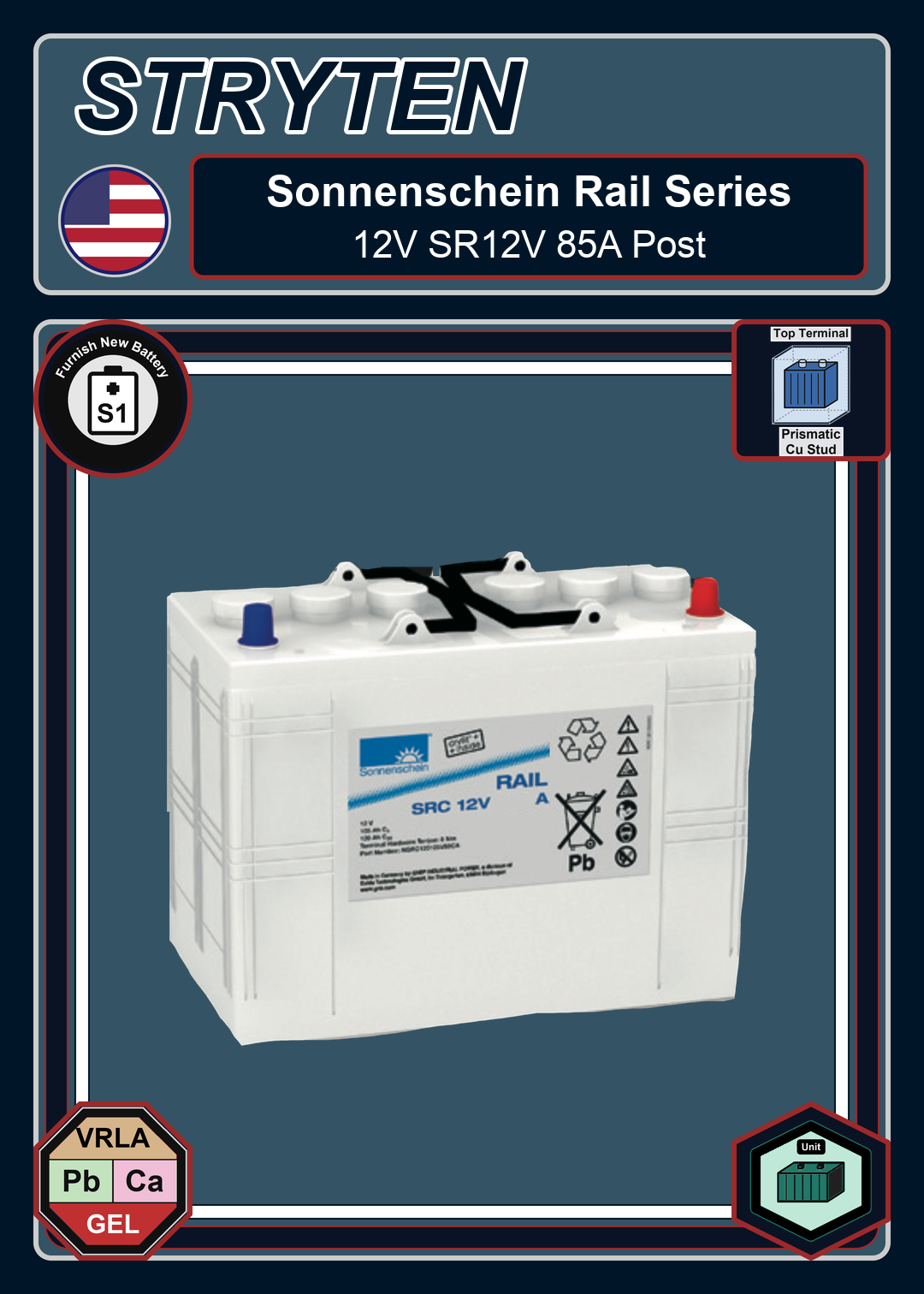 Furnish New Battery Exide Battery Sonnenschein Rail 12V SR12V 85A Post
