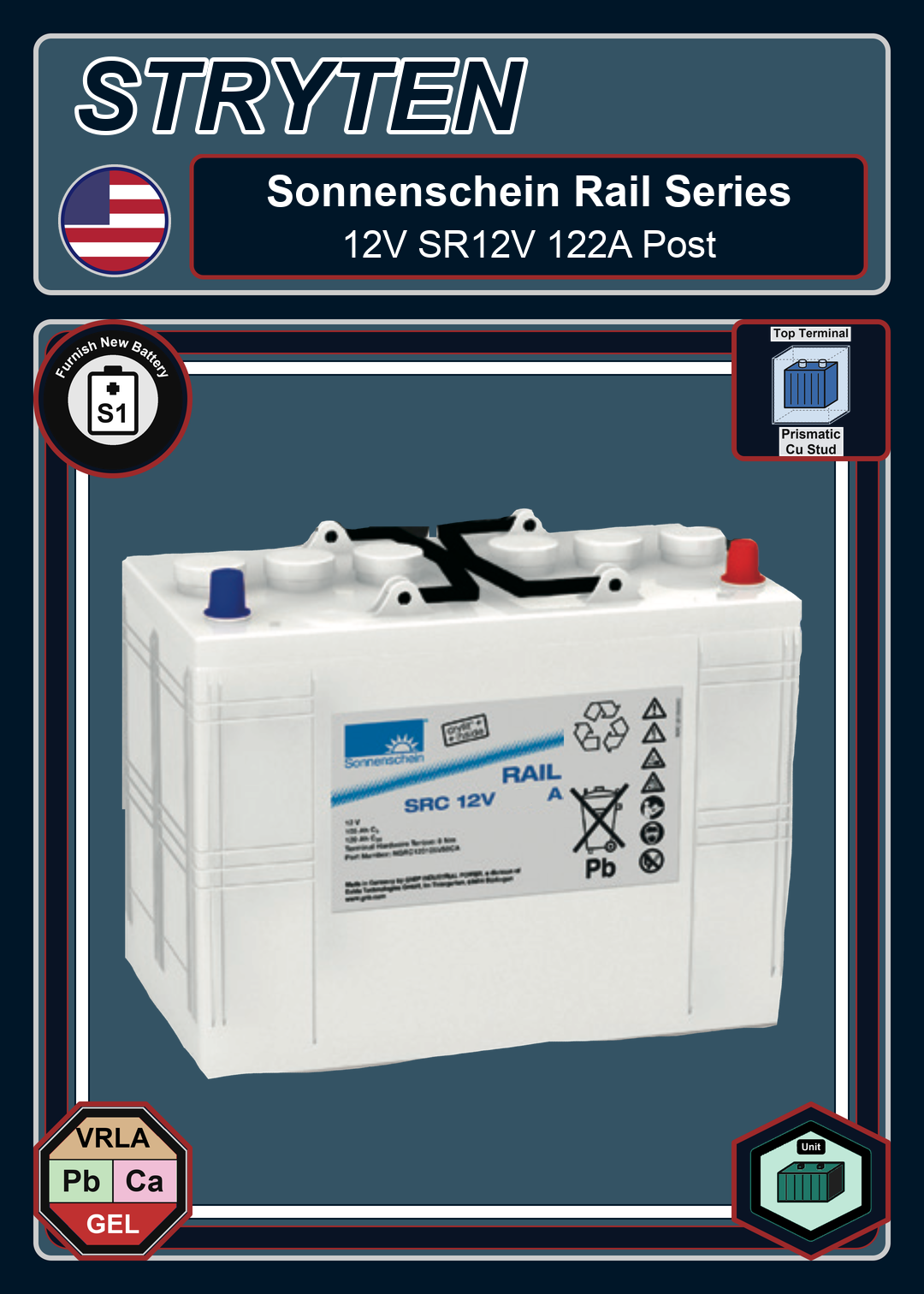 Furnish New Battery Exide Battery Sonnenschein Rail 12V SR12V 122A Post
