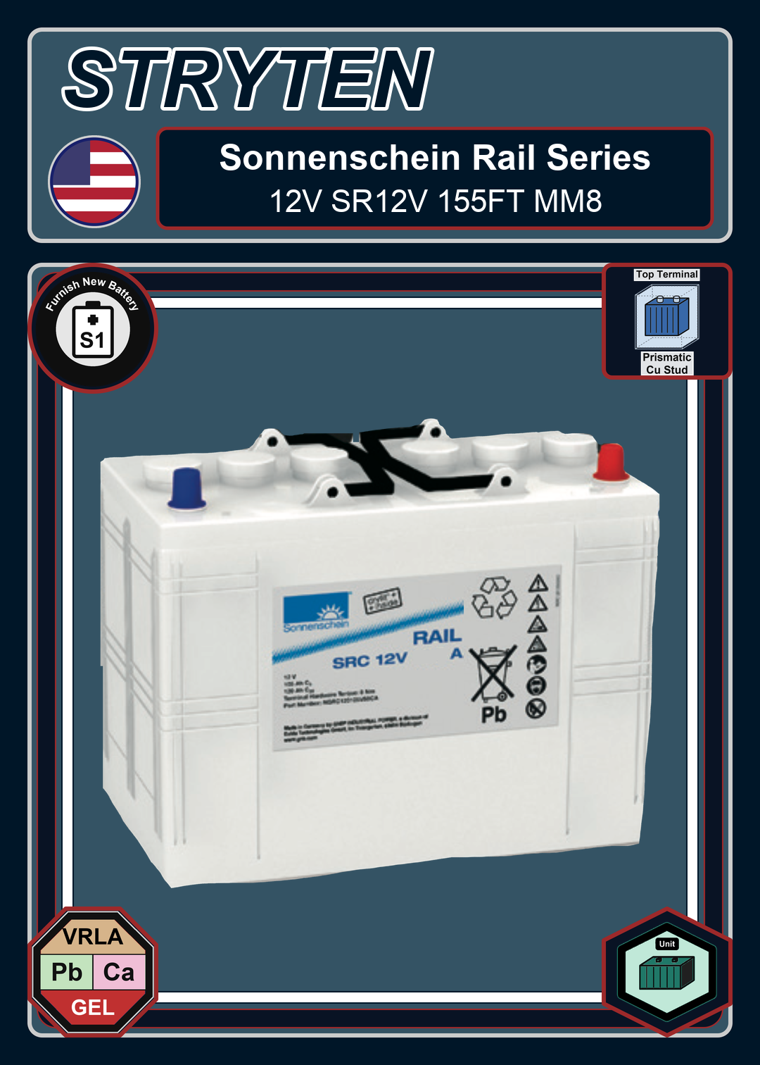 Furnish New Battery Exide Battery Sonnenschein Rail 12V SR12V 155FT MM8