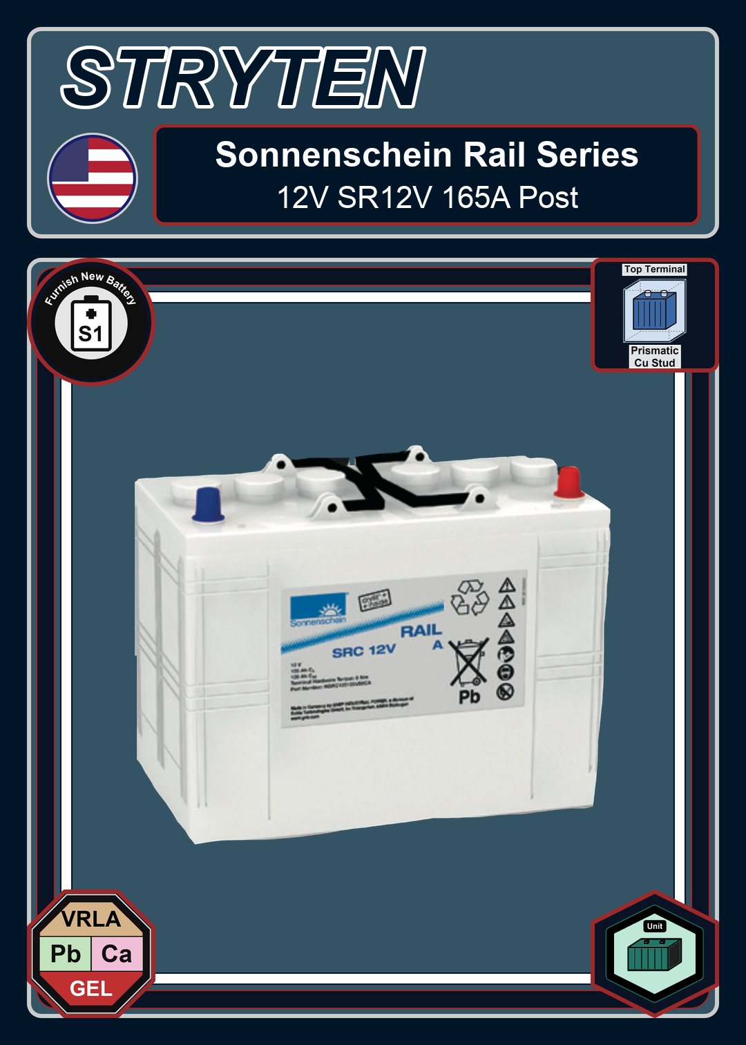 Furnish New Battery Exide Battery Sonnenschein Rail 12V SR12V 165A Post