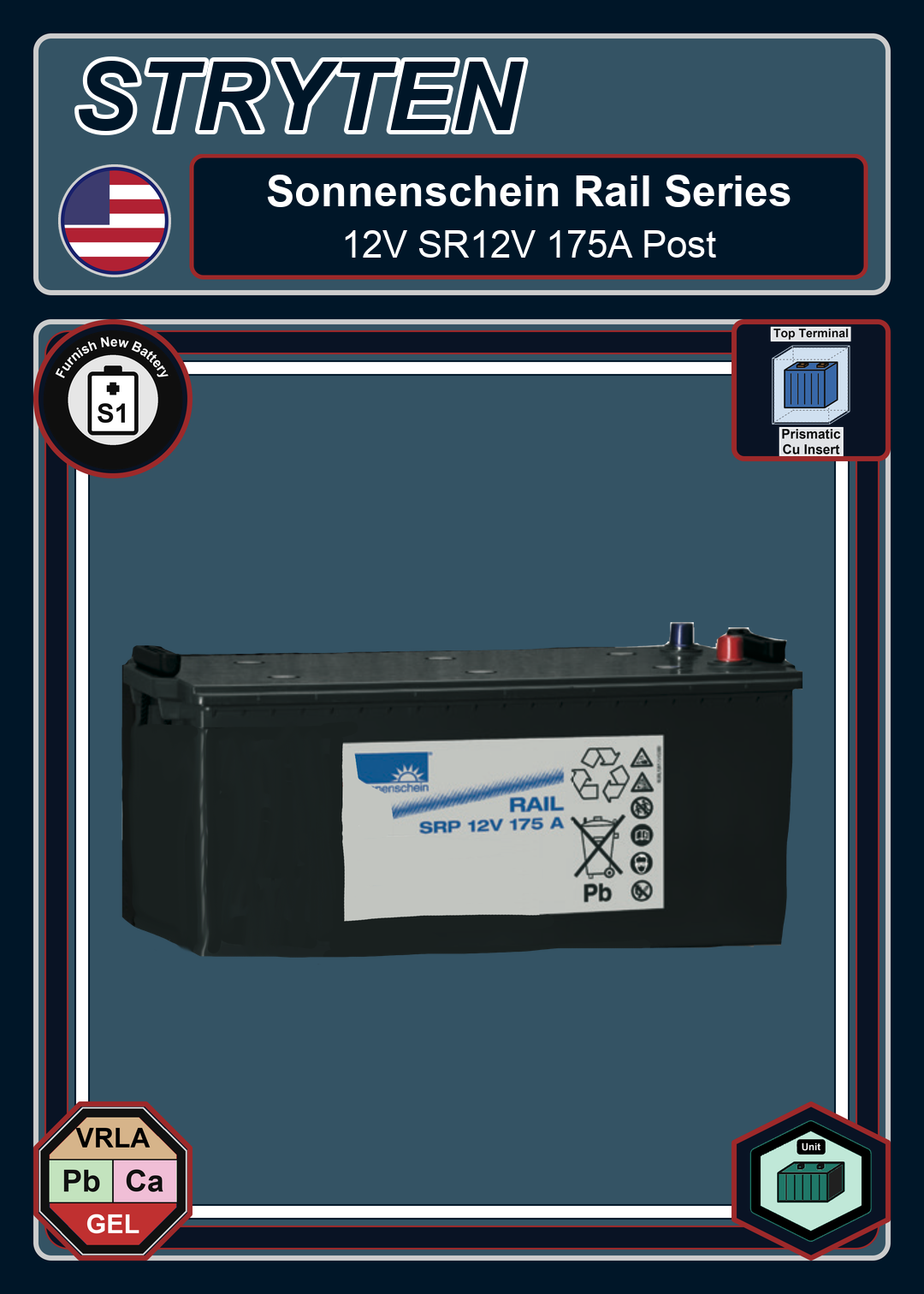 Furnish New Battery Exide Battery Sonnenschein Rail 12V SR12V 175A Post