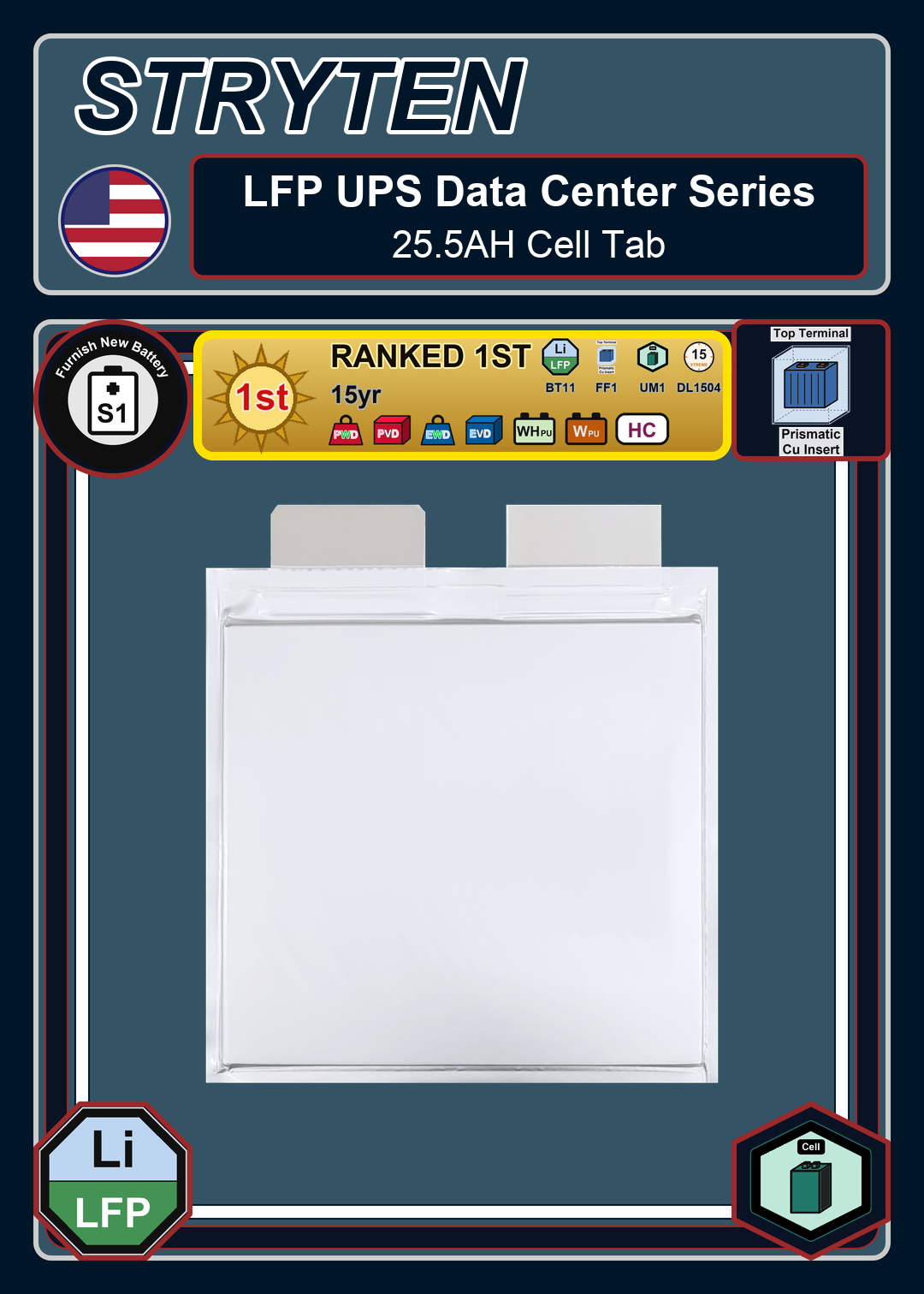 Furnish New Battery Exide Battery LFP UPS Data Center 25 5AH Cell Tab