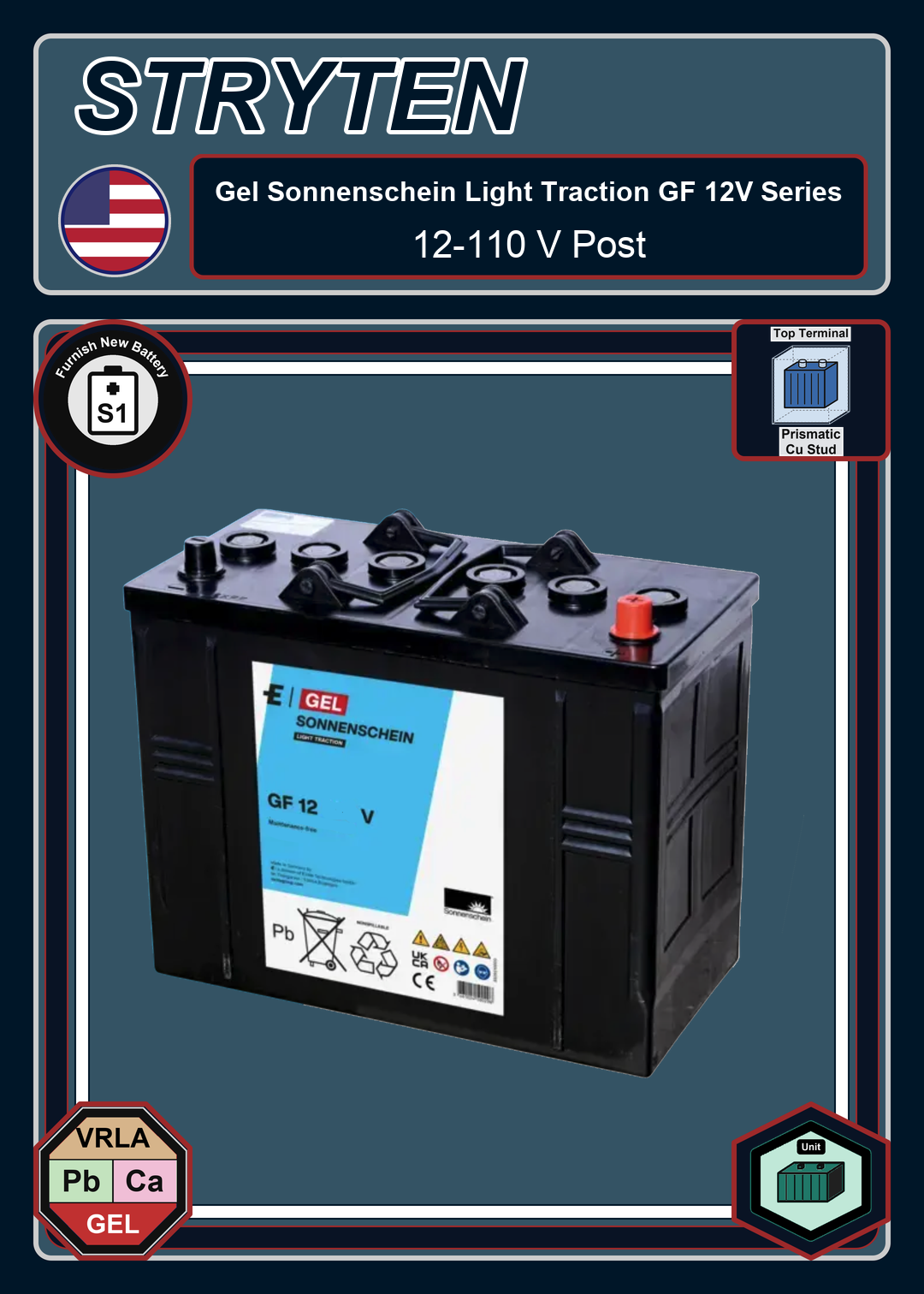 Furnish New Battery Exide Battery Gel Sonnenschein Light Traction GF 12 110 V Post