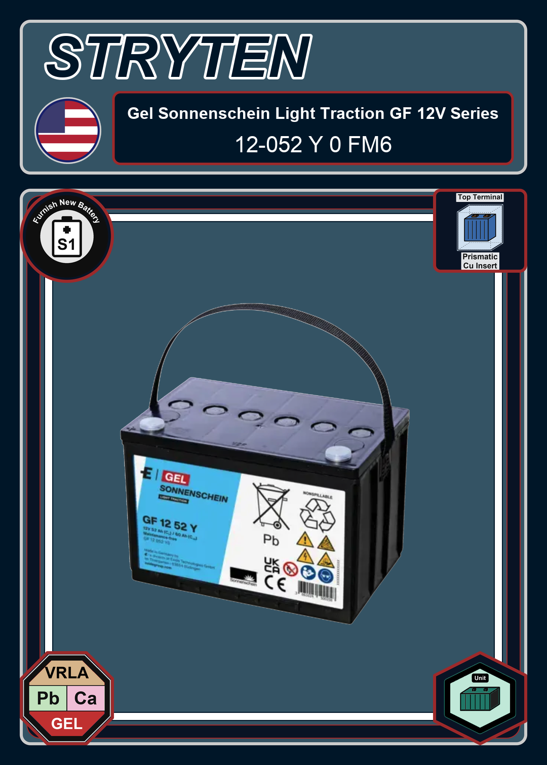 Furnish New Battery Exide Battery Gel Sonnenschein Light Traction GF 12 052 Y 0 FM6