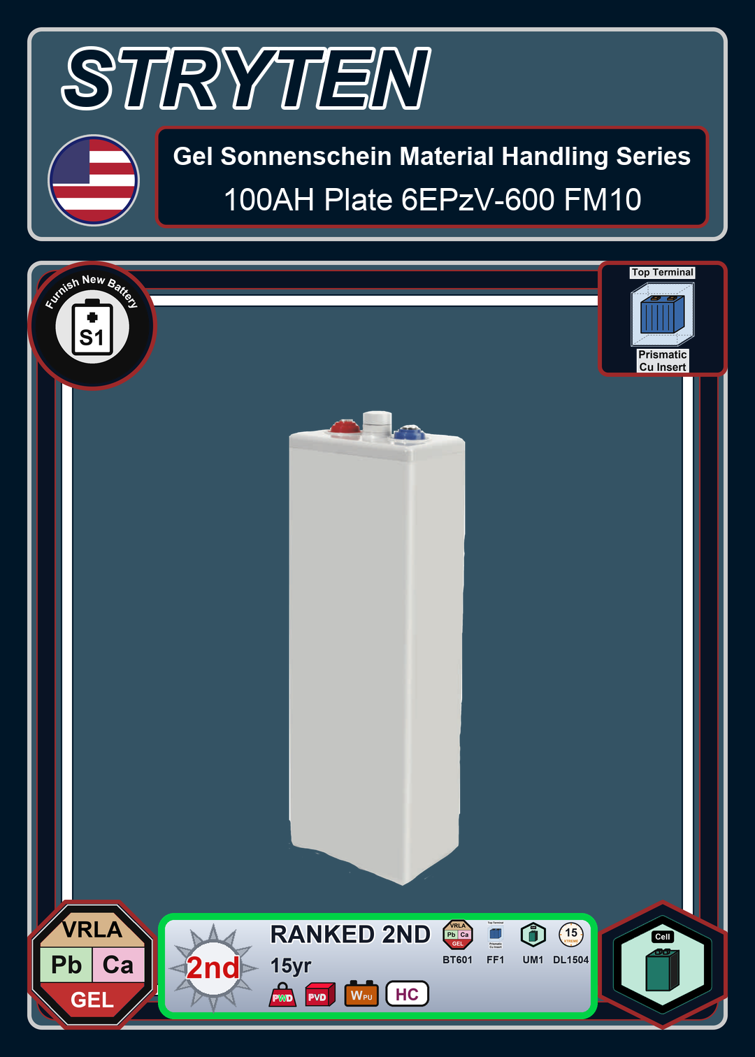 Furnish New Battery Exide Battery Gel Sonnenschein Material Handling 100AH Plate 6EPzV 600 FM10
