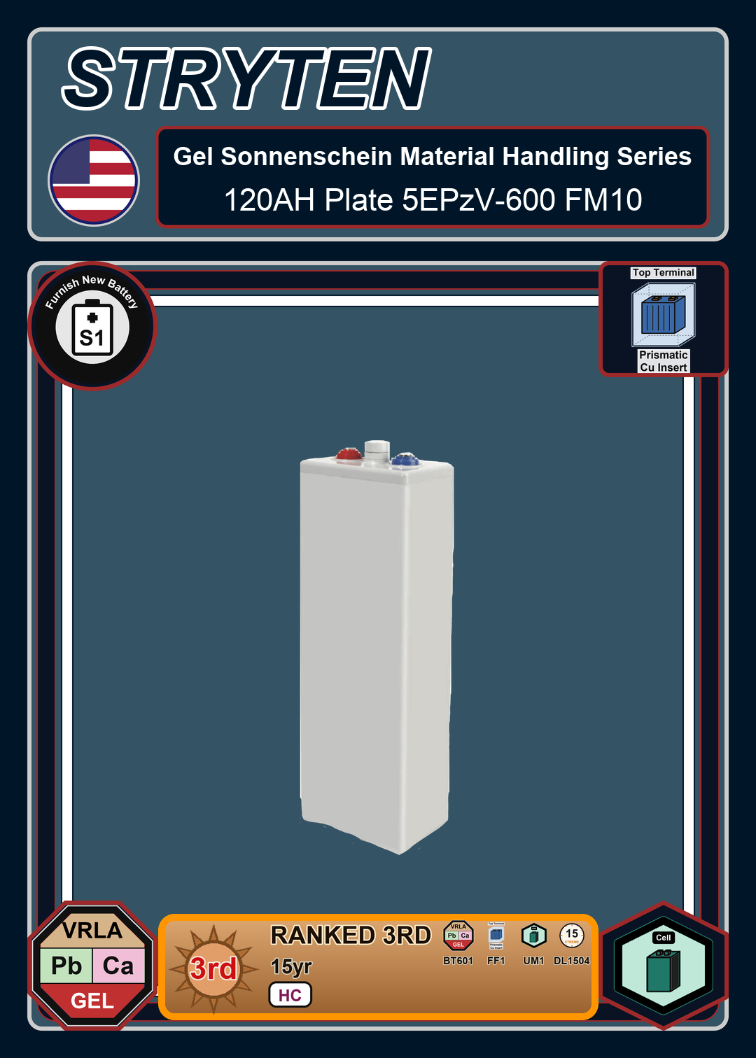 Furnish New Battery Exide Battery Gel Sonnenschein Material Handling 120AH Plate 5EPzV 600 FM10