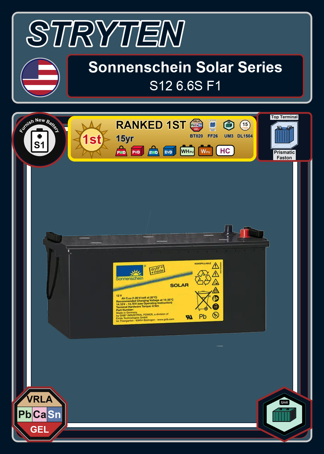Furnish New Battery Exide Battery Sonnenschein Solar S12 6 6S F1