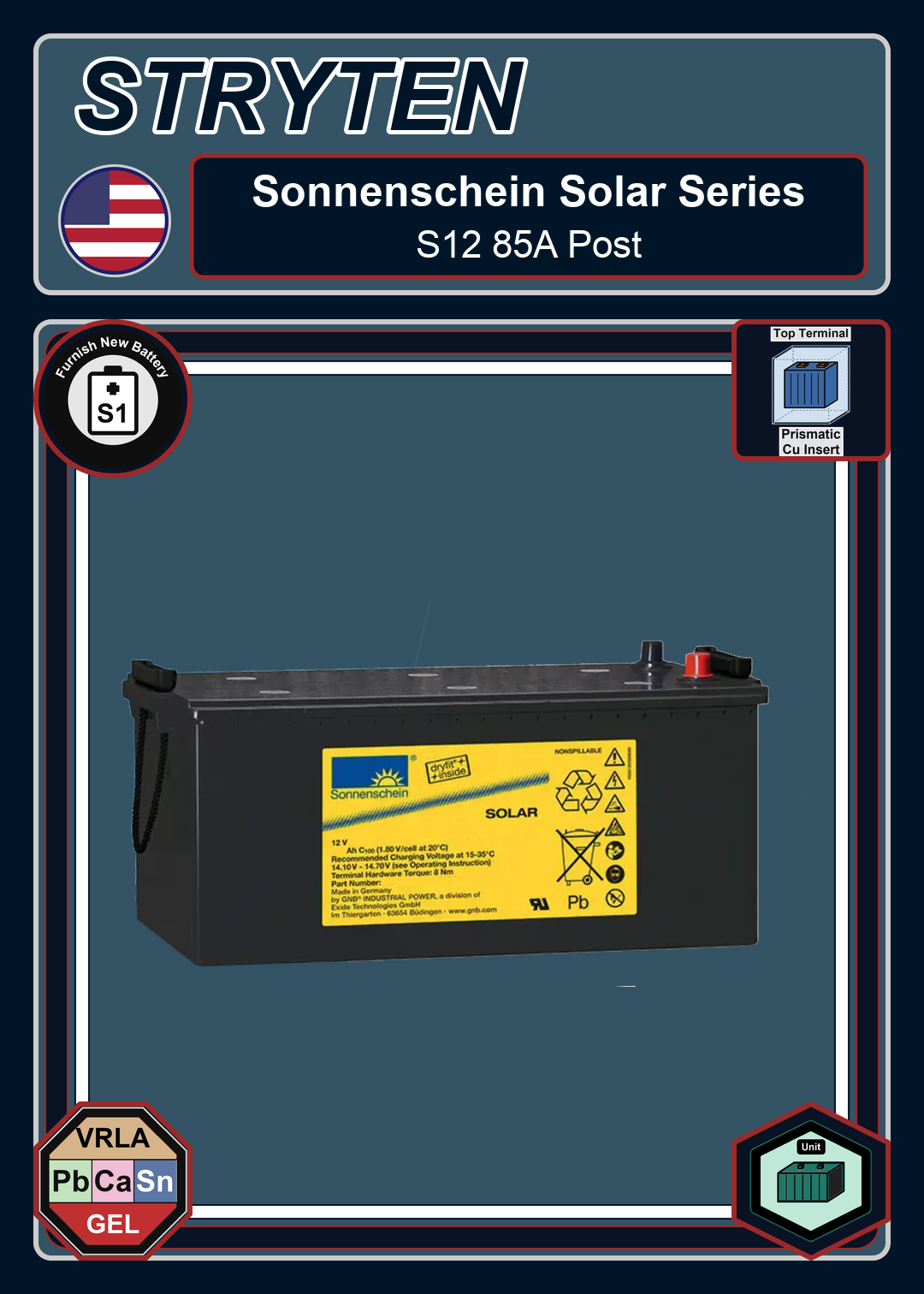 Furnish New Battery Exide Battery Sonnenschein Solar S12 85A Post