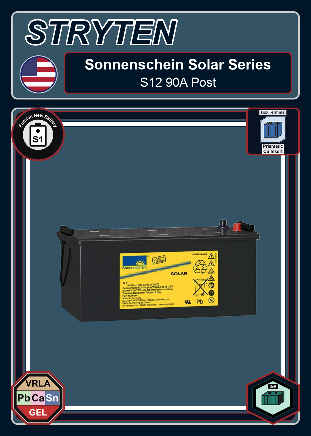 Furnish New Battery Exide Battery Sonnenschein Solar S12 90A Post