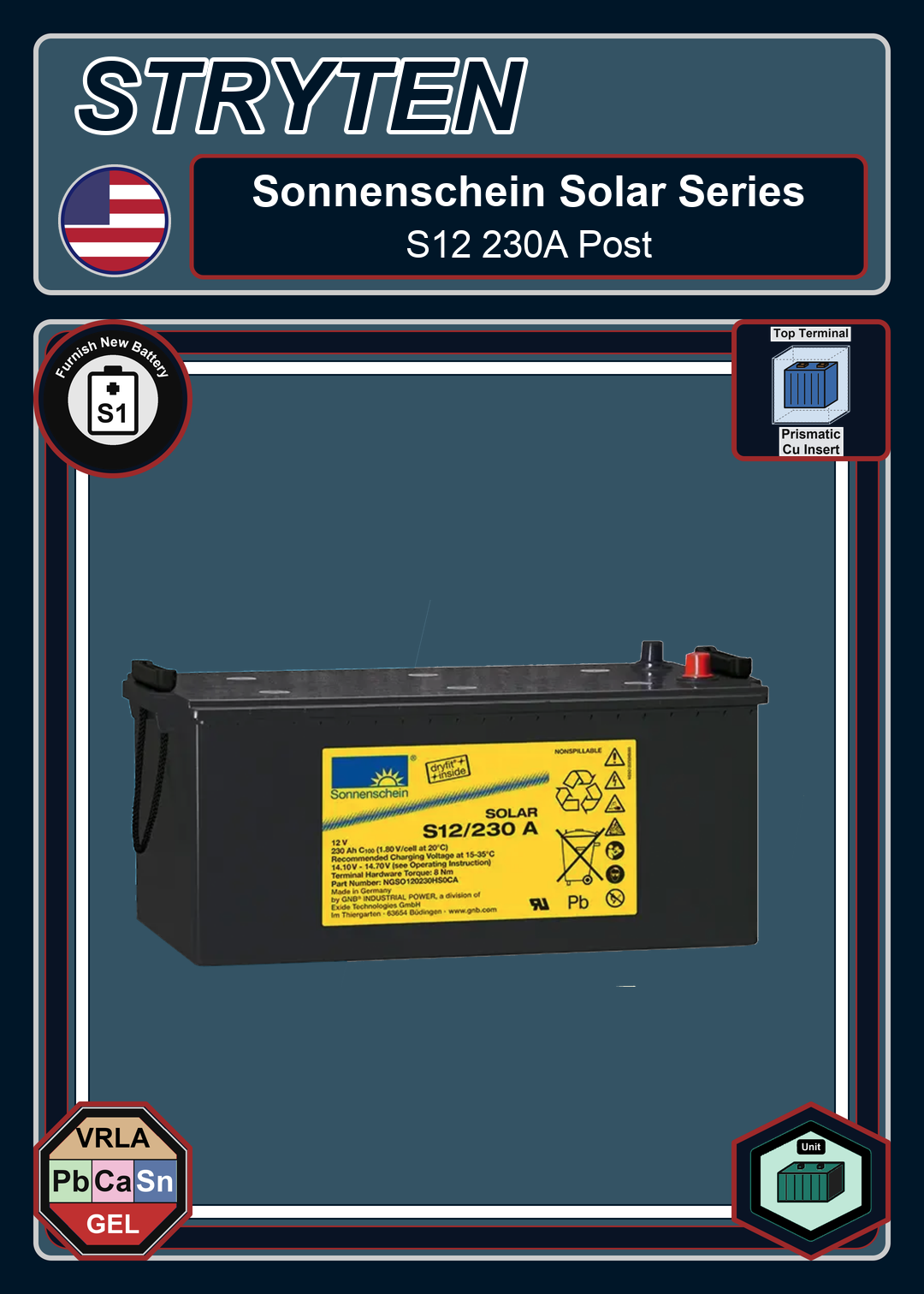 Furnish New Battery Exide Battery Sonnenschein Solar S12 230A Post