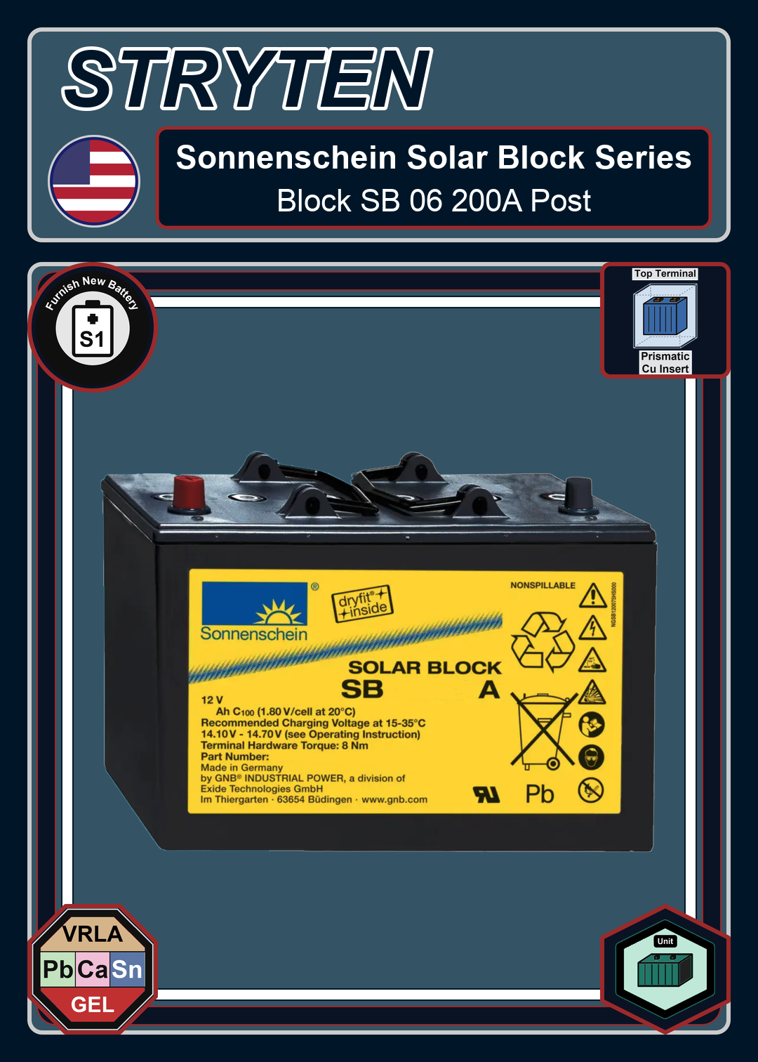 Furnish New Battery Exide Battery Sonnenschein Solar Block SB 06 200A Post