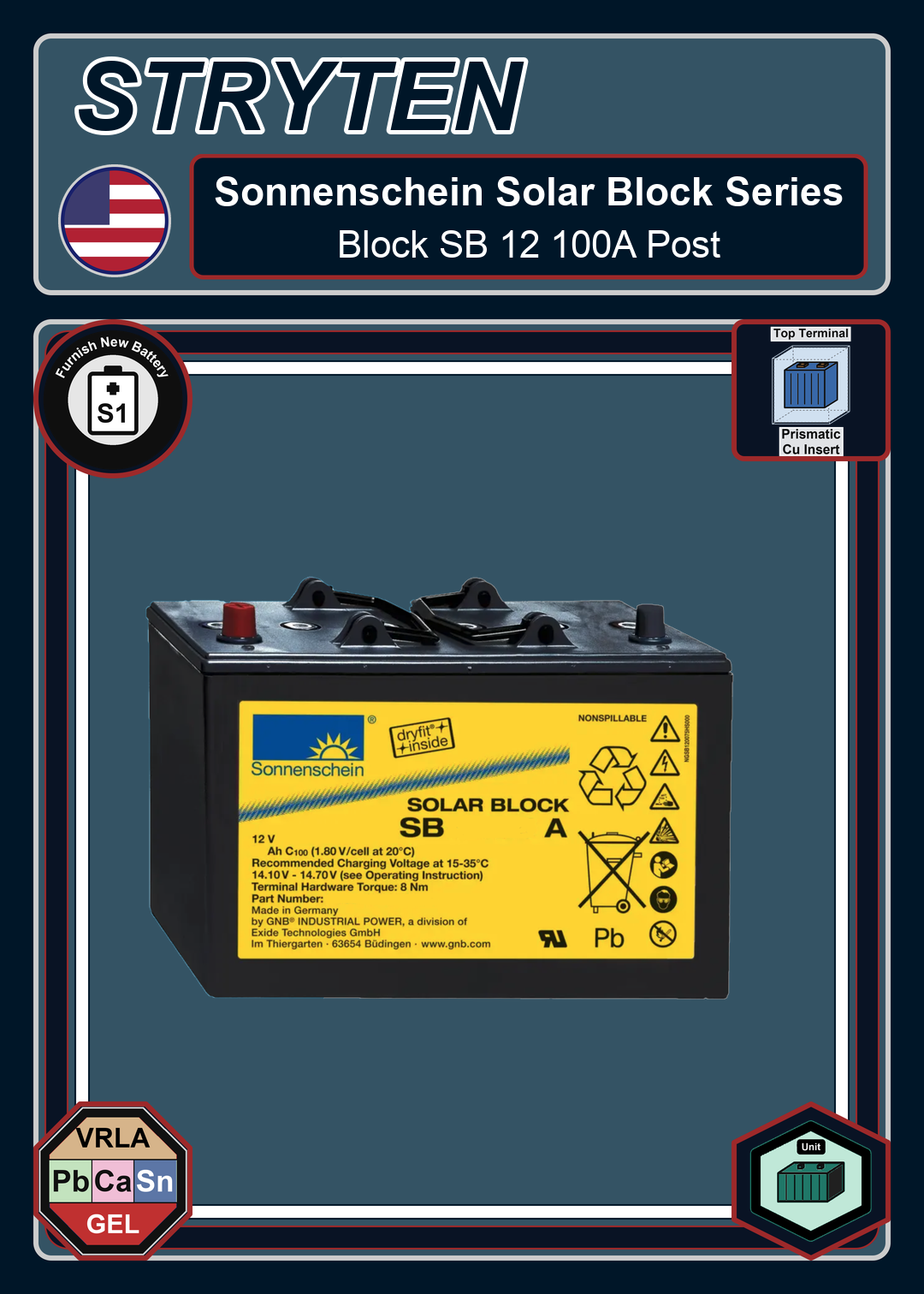 Furnish New Battery Exide Battery Sonnenschein Solar Block SB 12 100A Post