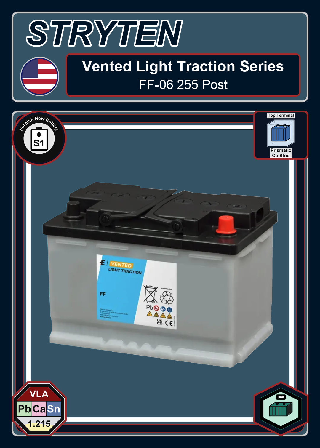 Furnish New Battery Exide Battery Vented Light Traction FF 06 255 Post