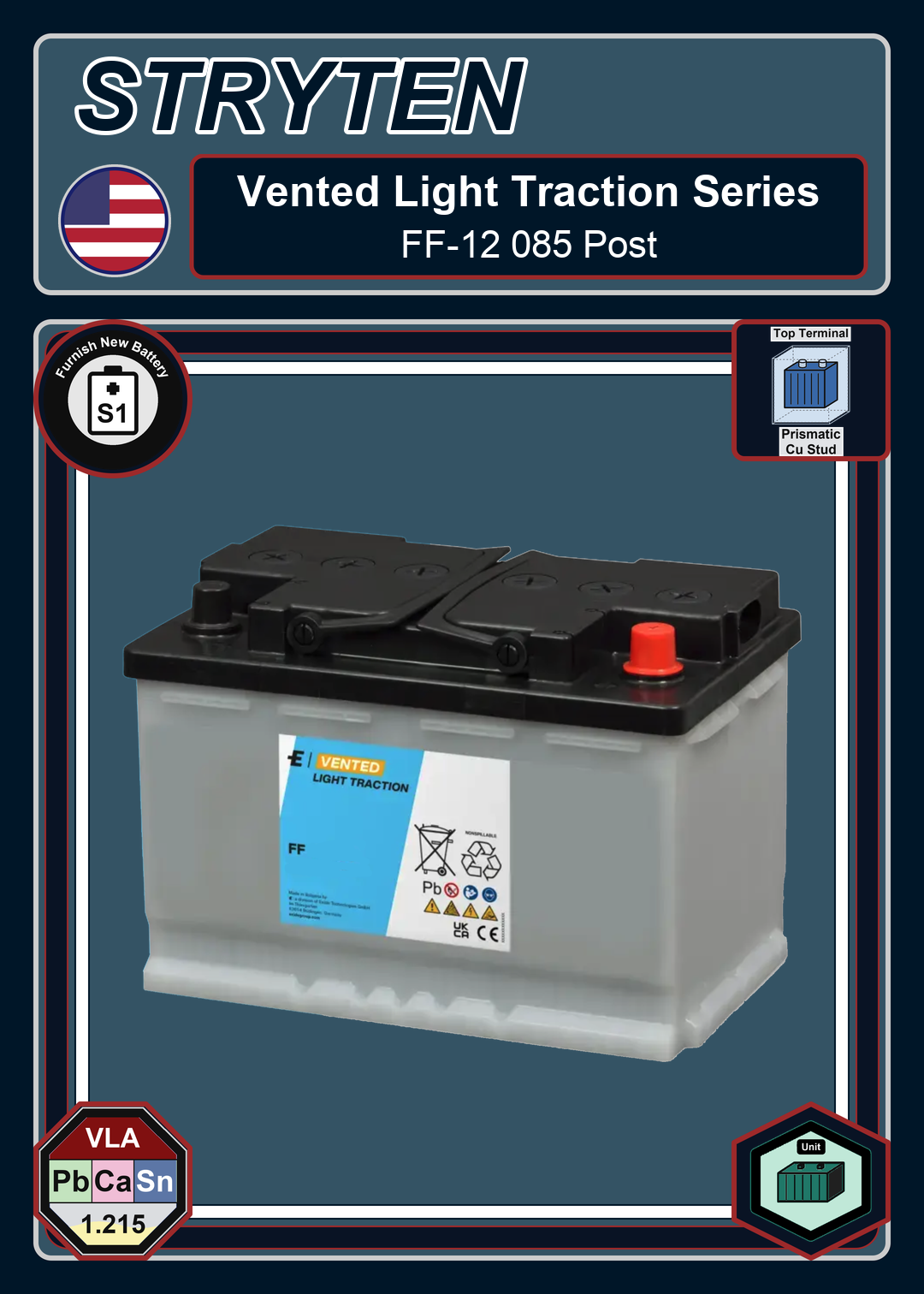 Furnish New Battery Exide Battery Vented Light Traction FF 12 085 Post