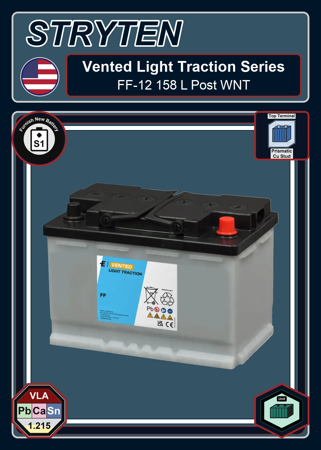 Furnish New Battery Exide Battery Vented Light Traction FF 12 158 L Post WNT