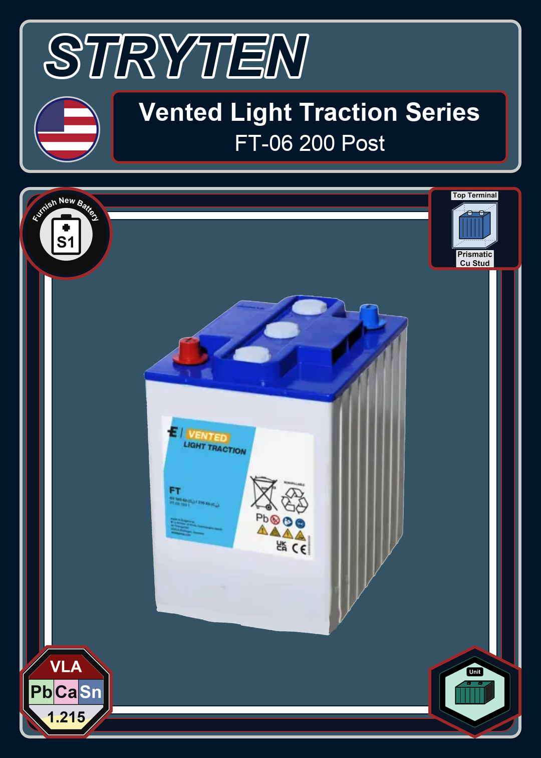 Furnish New Battery Exide Battery Vented Light Traction FT 06 200 Post