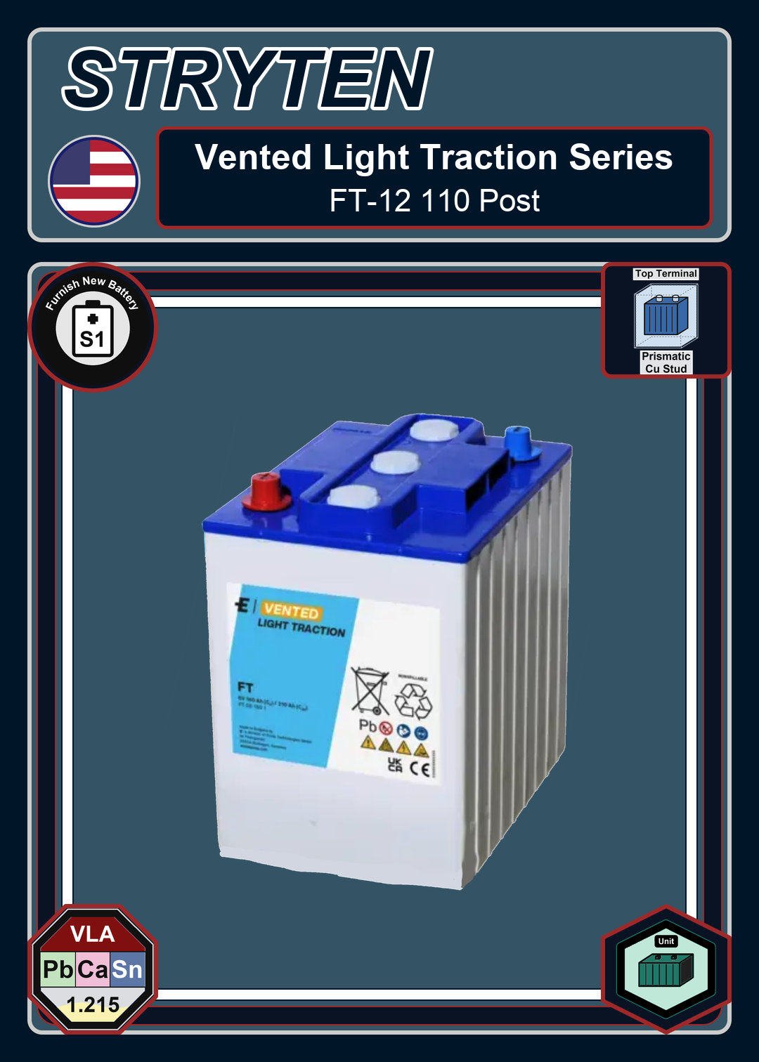 Furnish New Battery Exide Battery Vented Light Traction FT 12 110 Post