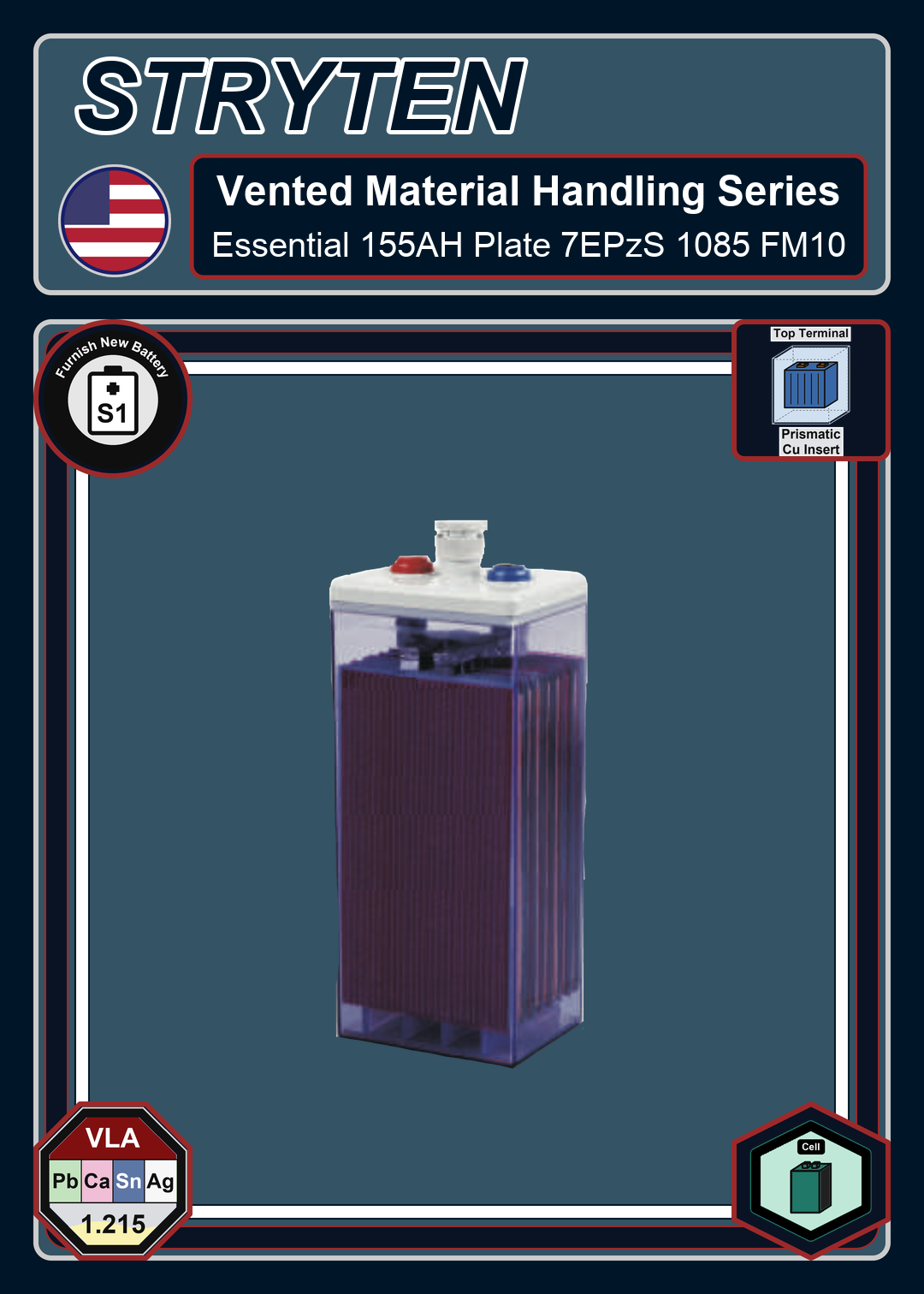 Furnish New Battery Exide Battery Vented Material Handling Essential 155AH Plate 7EPzS 1085 FM10