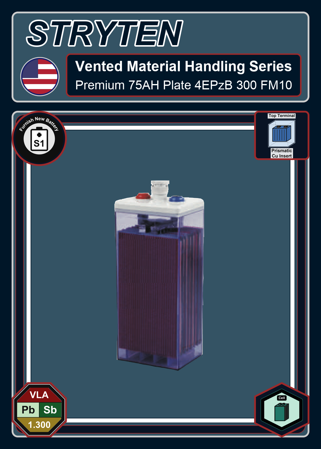 Furnish New Battery Exide Battery Vented Material Handling Premium 75AH Plate 4EPzB 300 FM10