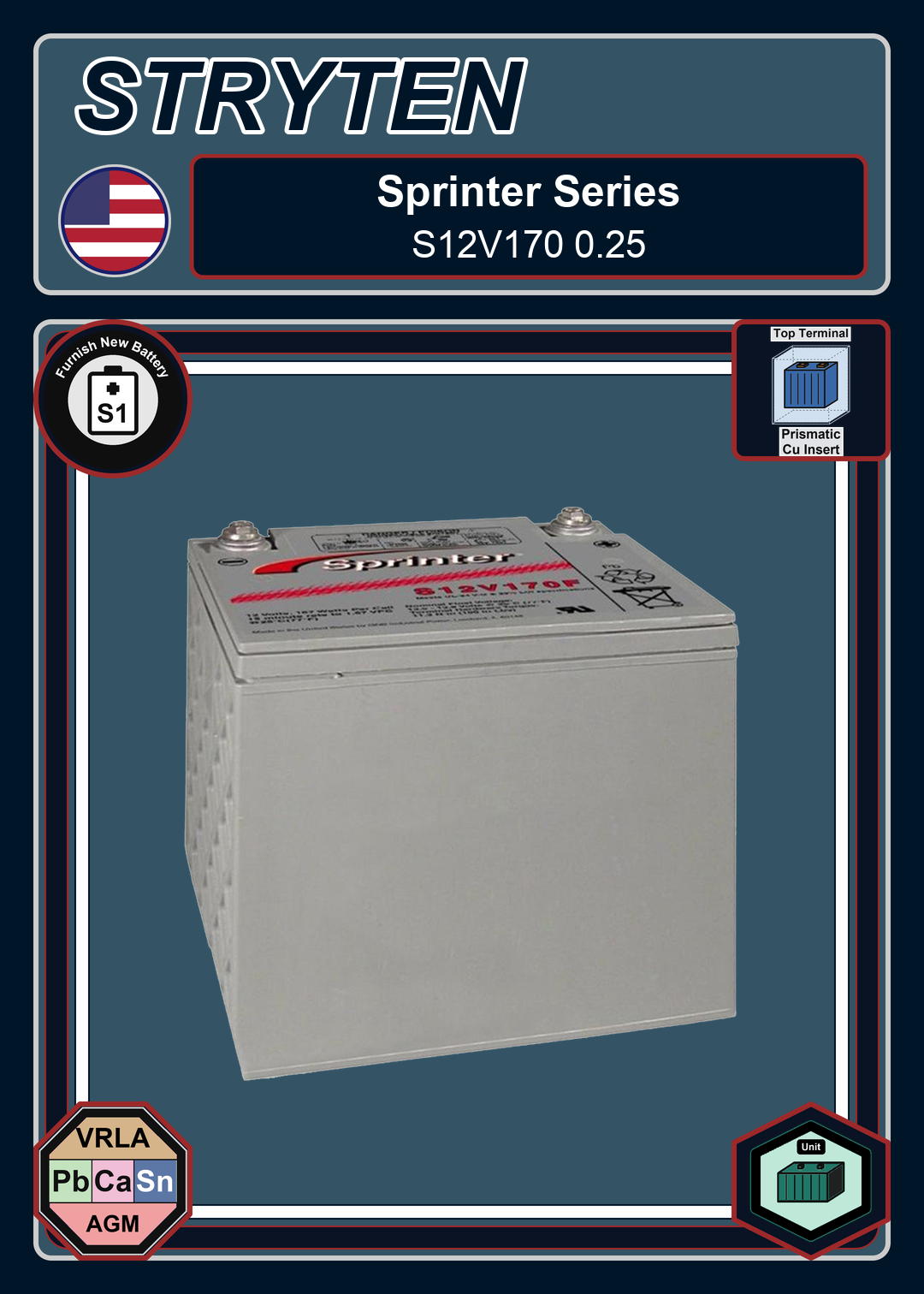 Furnish New Battery Exide GNB Sprinter S12V170 0 25