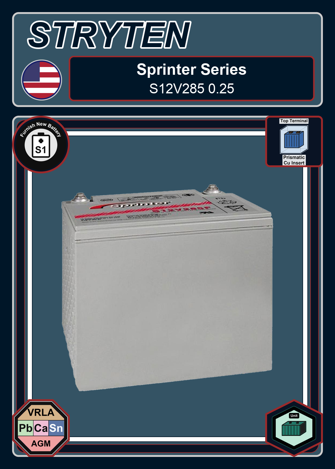 Furnish New Battery Exide GNB Sprinter S12V285 0 25
