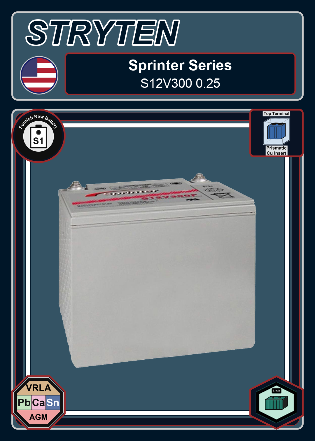 Furnish New Battery Exide GNB Sprinter S12V300 0 25