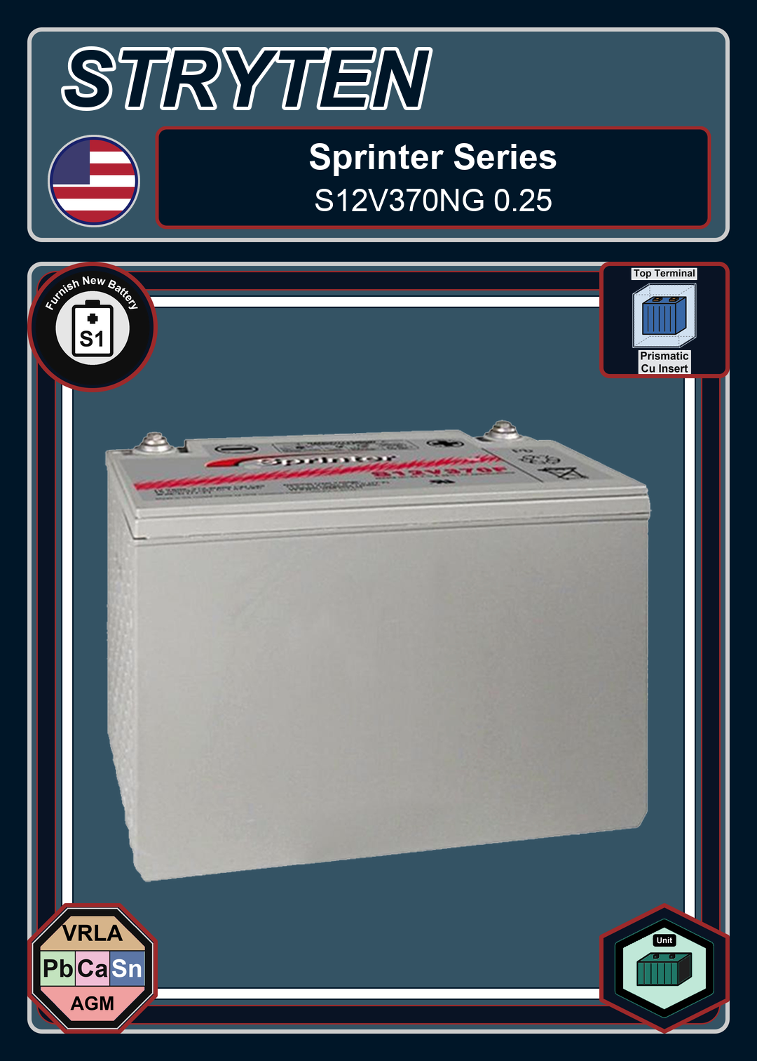 Furnish New Battery Exide GNB Sprinter S12V370NG 0 25