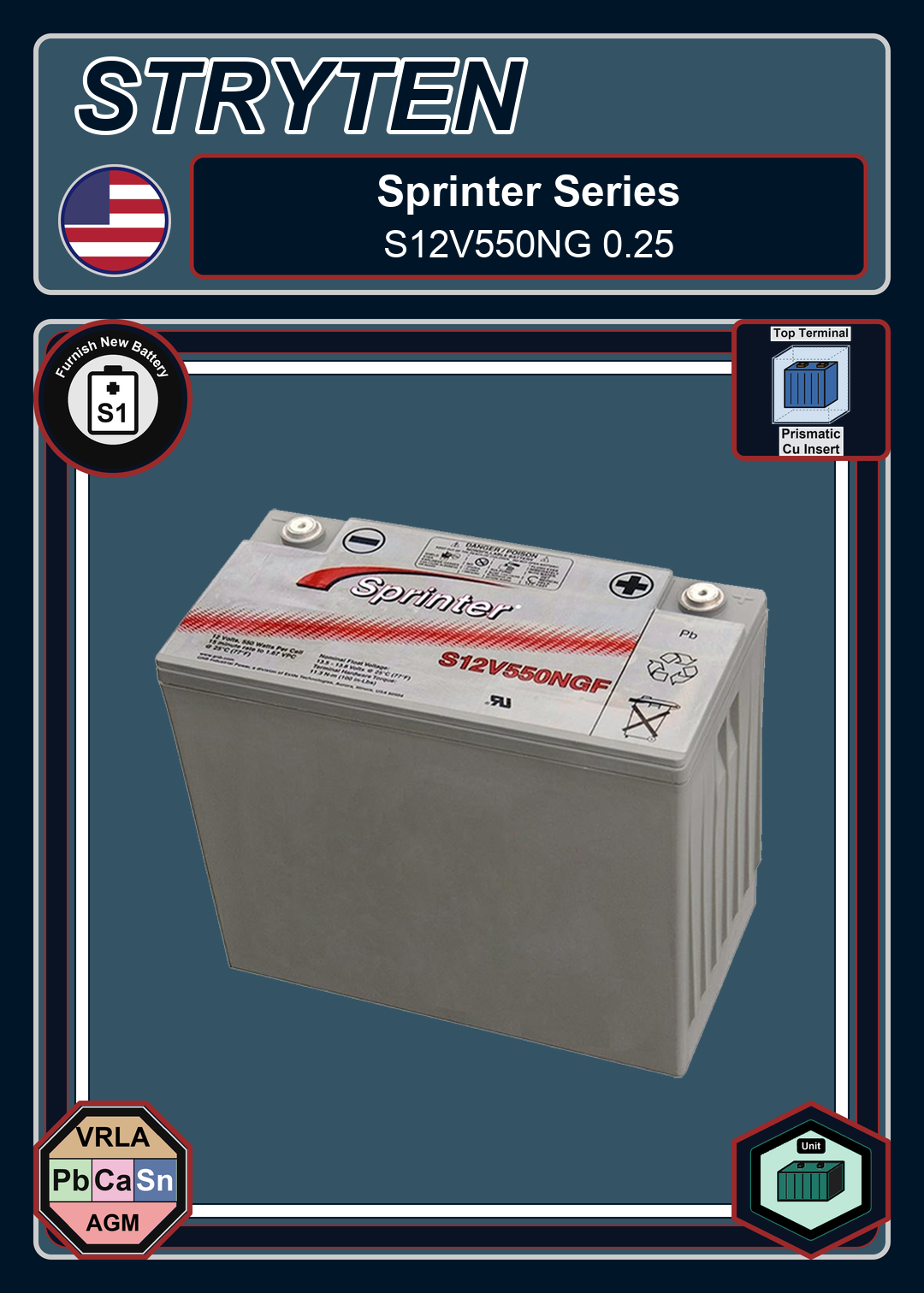 Furnish New Battery Exide GNB Sprinter S12V550NG 0 25