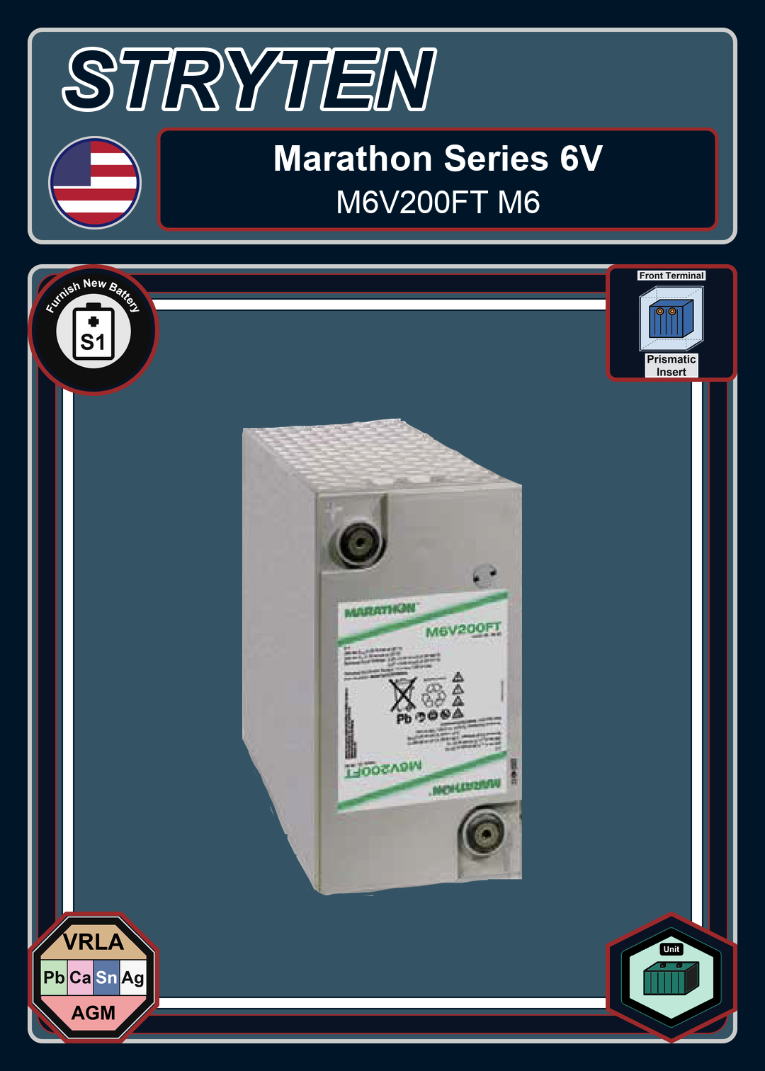 Furnish New Battery Exide GNB Marathon FT Series M6V200FT M6