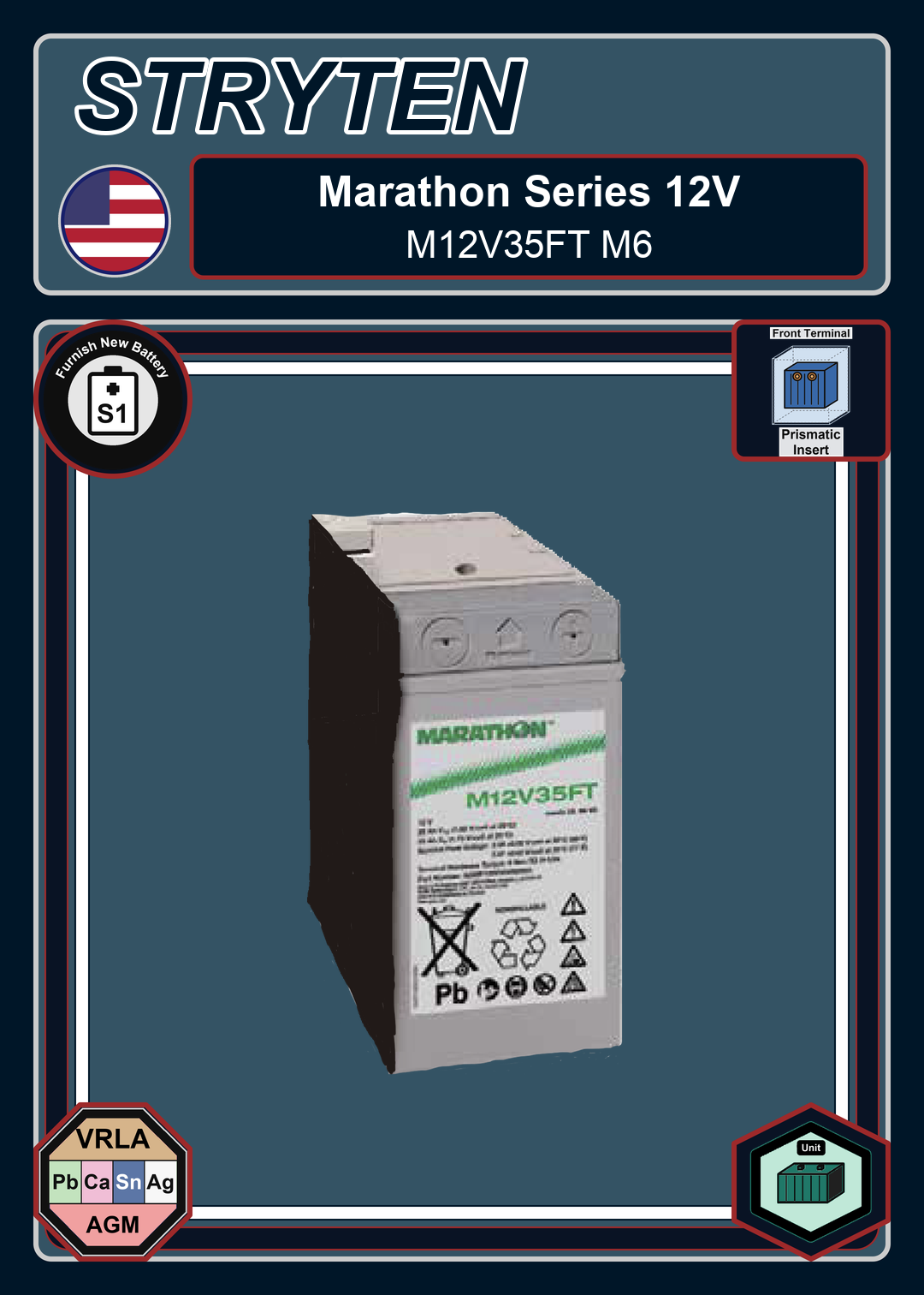 Furnish New Battery Exide GNB Marathon FT Series M12V35FT M6
