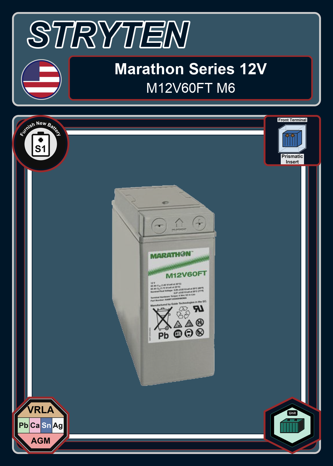 Furnish New Battery Exide GNB Marathon FT Series M12V60FT M6