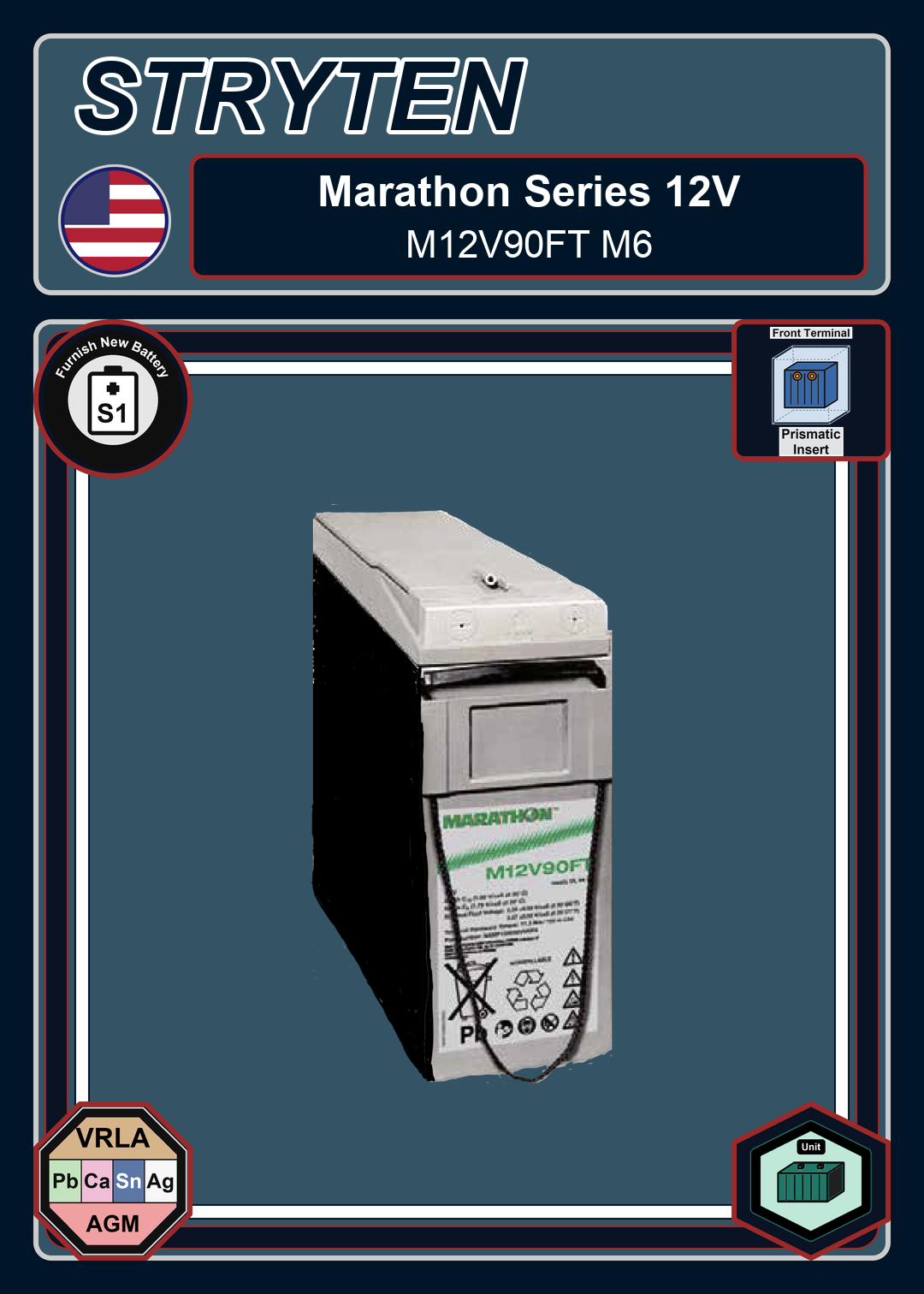Furnish New Battery Exide GNB Marathon FT Series M12V90FT M6