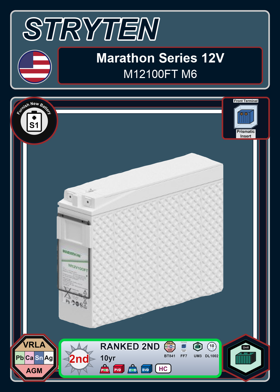 Furnish New Battery Exide GNB Marathon FT Series M12100FT M6