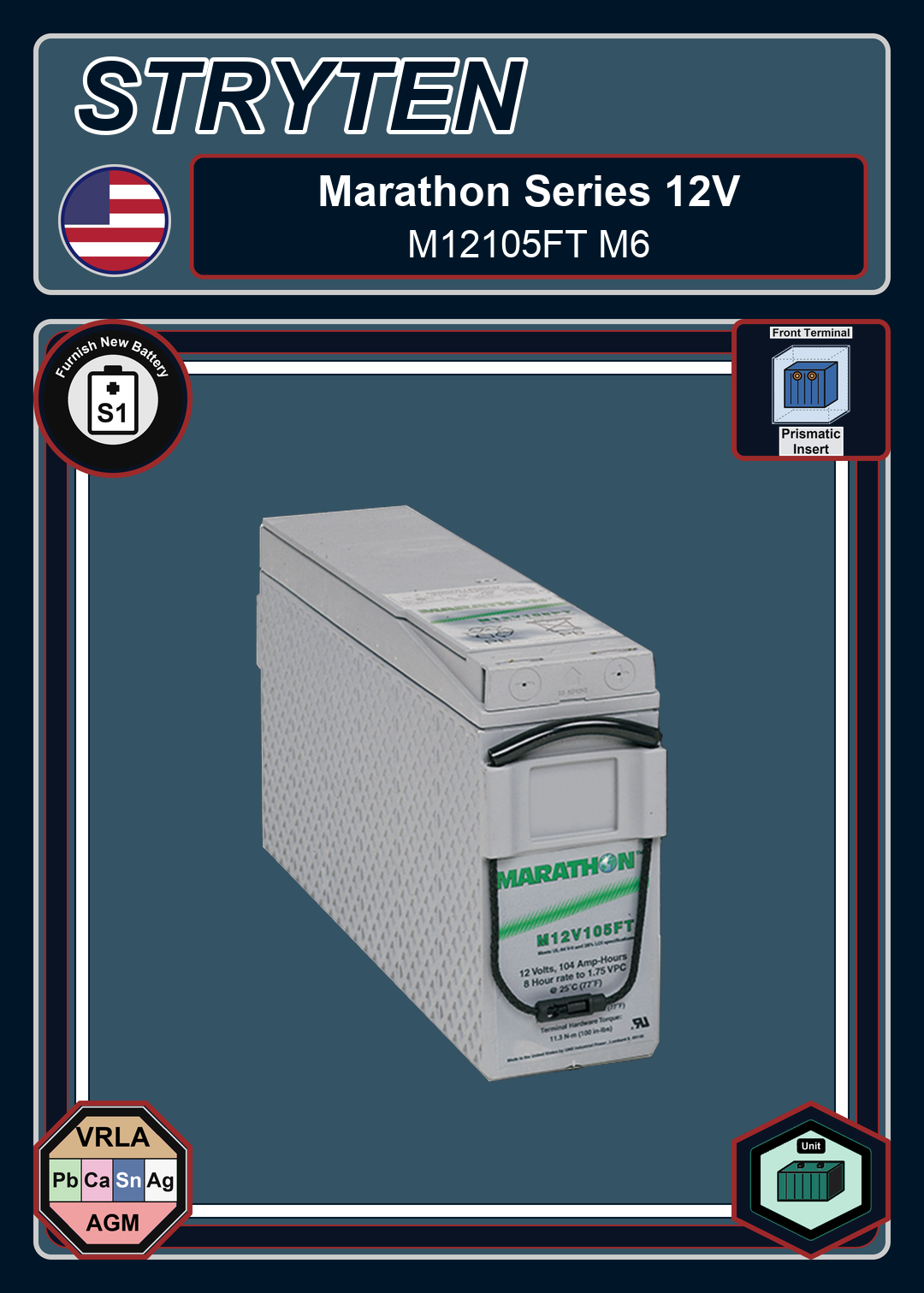 Furnish New Battery Exide GNB Marathon FT Series M12105FT M6