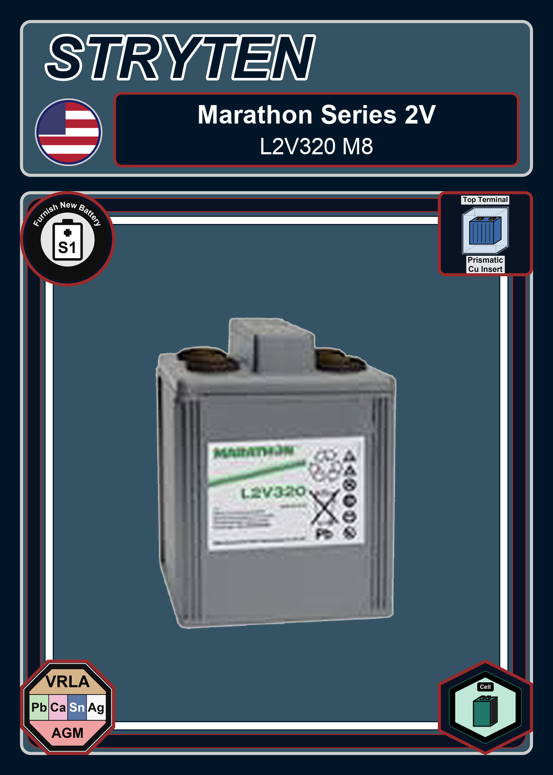 Furnish New Battery Exide GNB Marathon 2V Series L2V320 M8