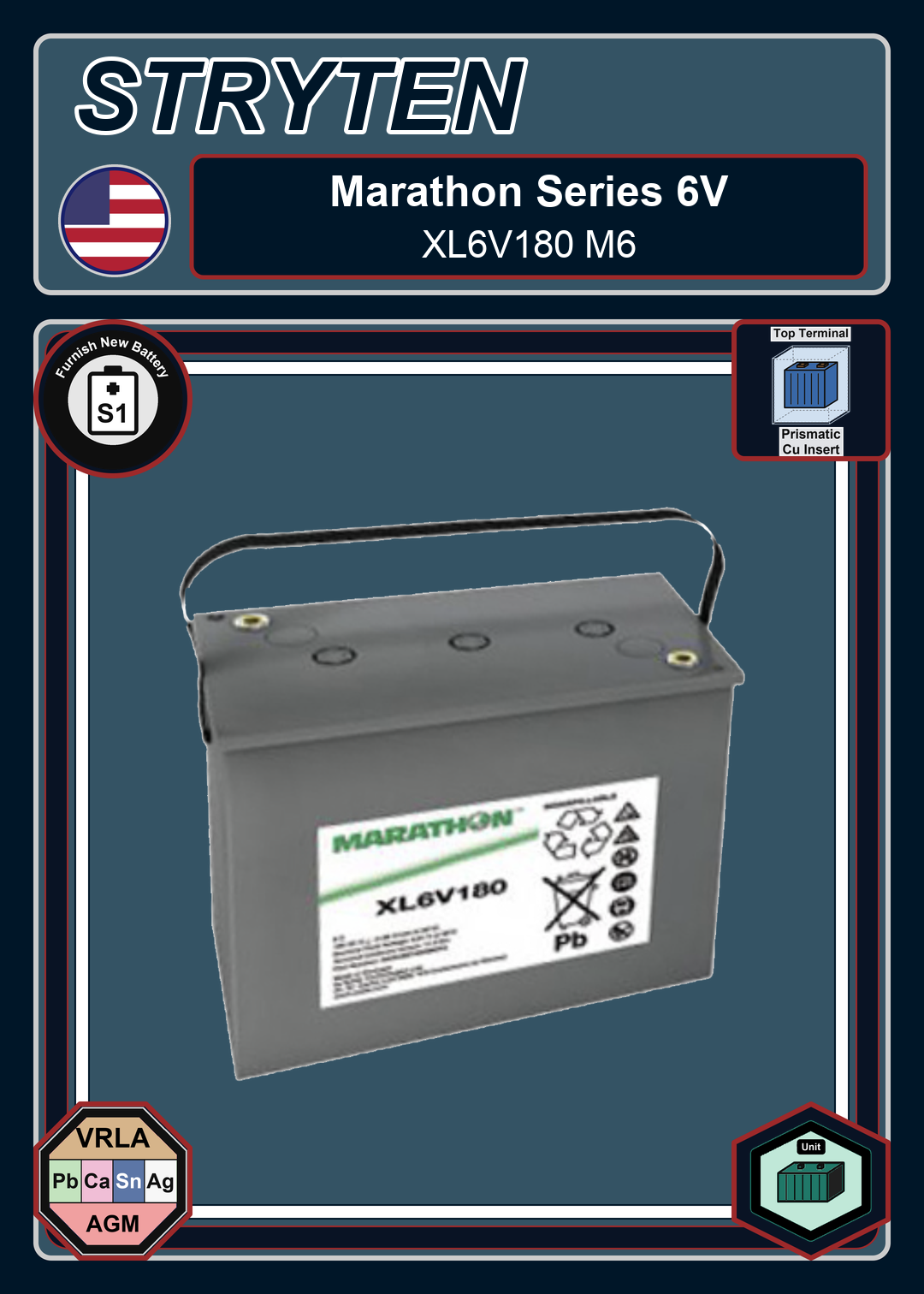 Furnish New Battery Exide GNB Marathon 6V Series XL6V180 M6