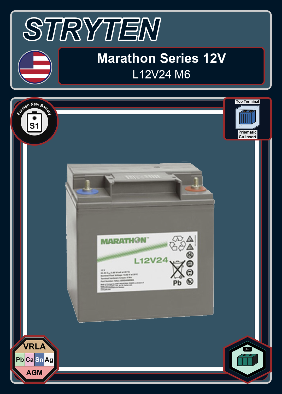Furnish New Battery Exide GNB Marathon 12V Series L12V24 M6