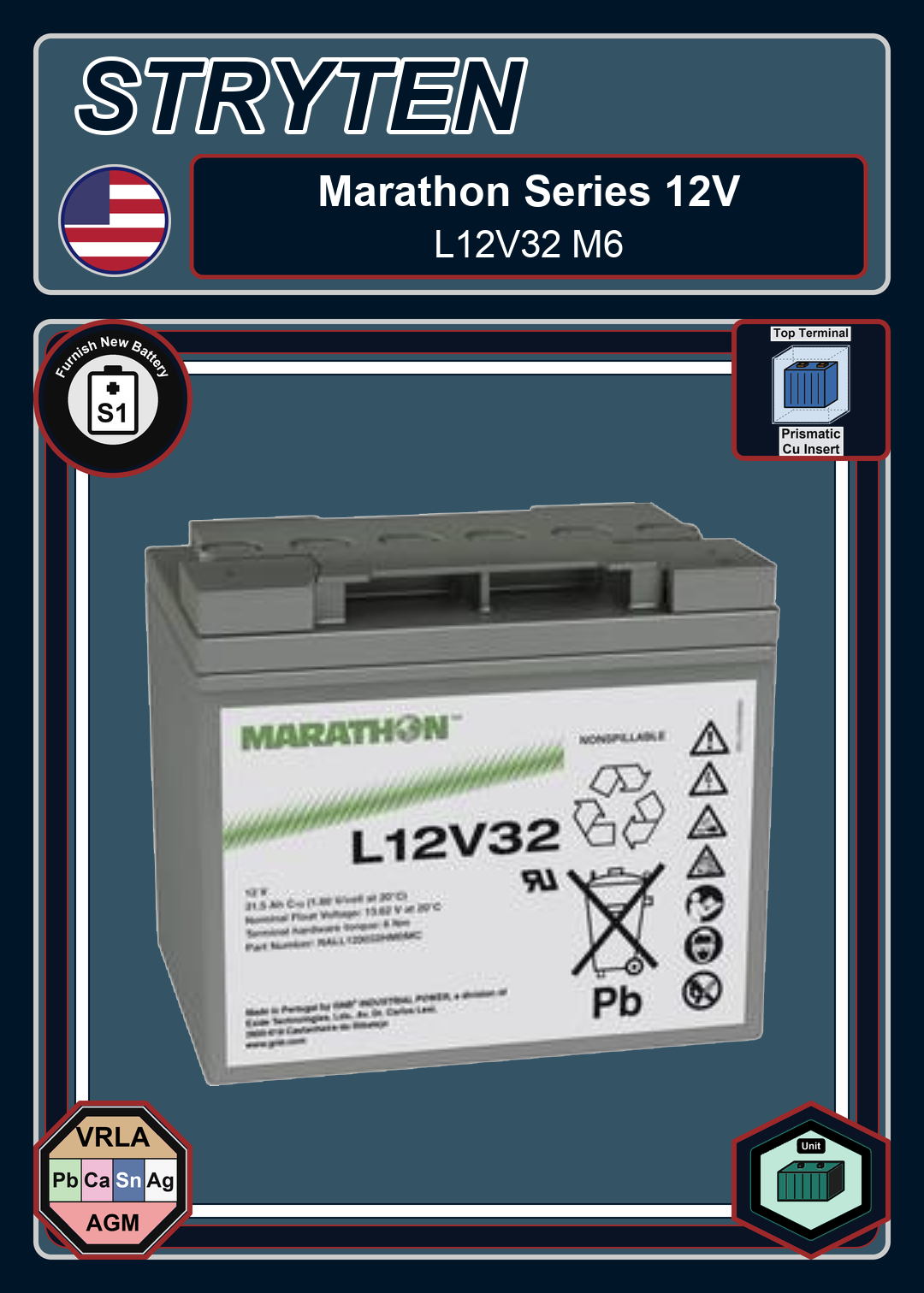 Furnish New Battery Exide GNB Marathon 12V Series L12V32 M6
