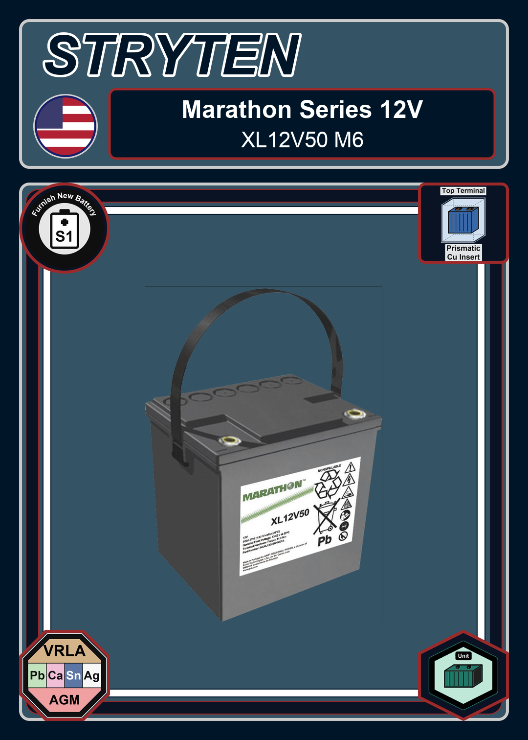 Furnish New Battery Exide GNB Marathon 12V Series XL12V50 M6